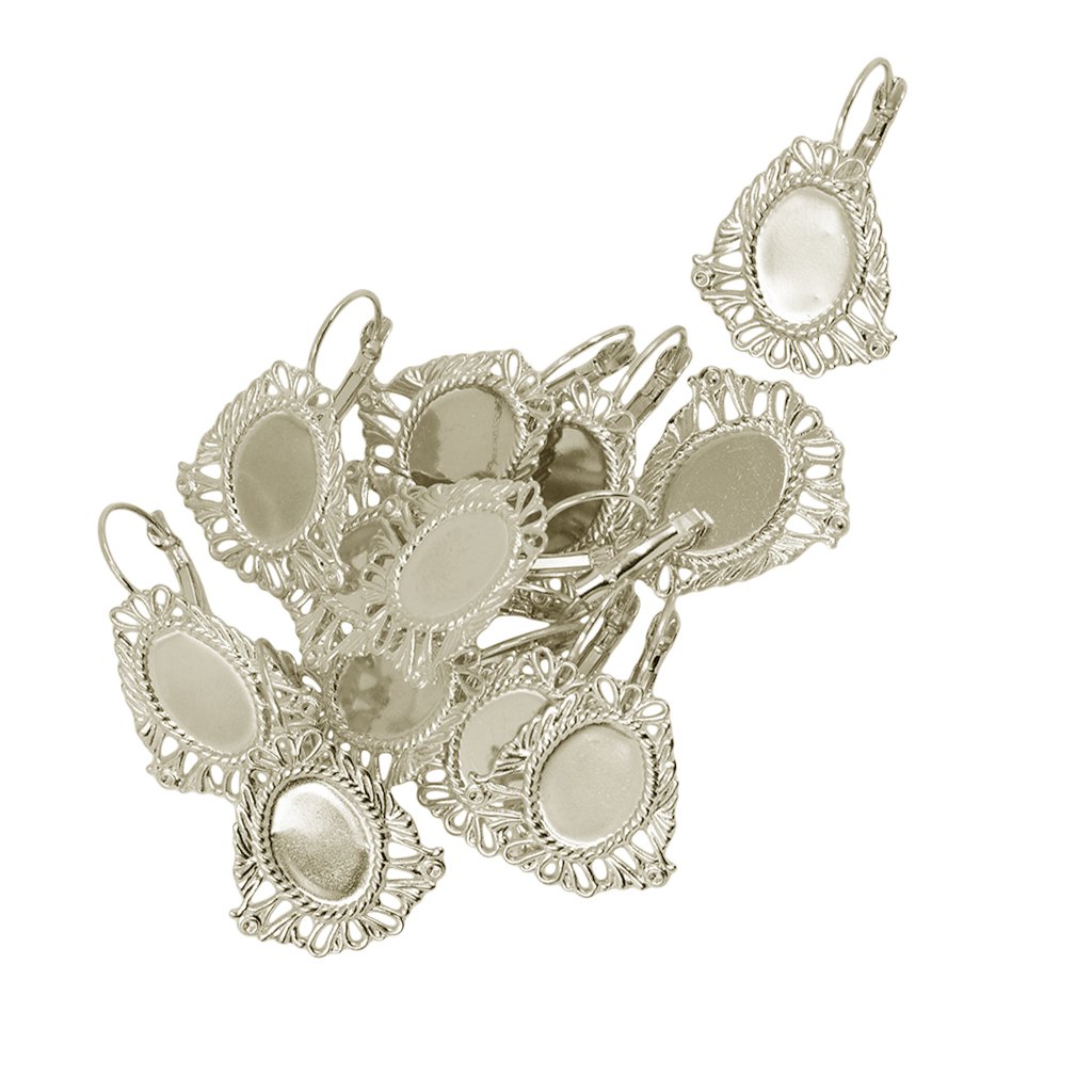 12Pcs French Lever Back Earring Findings - Brass Cabochon Settings for Jewelry Making (Silver) | DIY Craft Supplies for Earrings, Gifts & Fashion Accessories