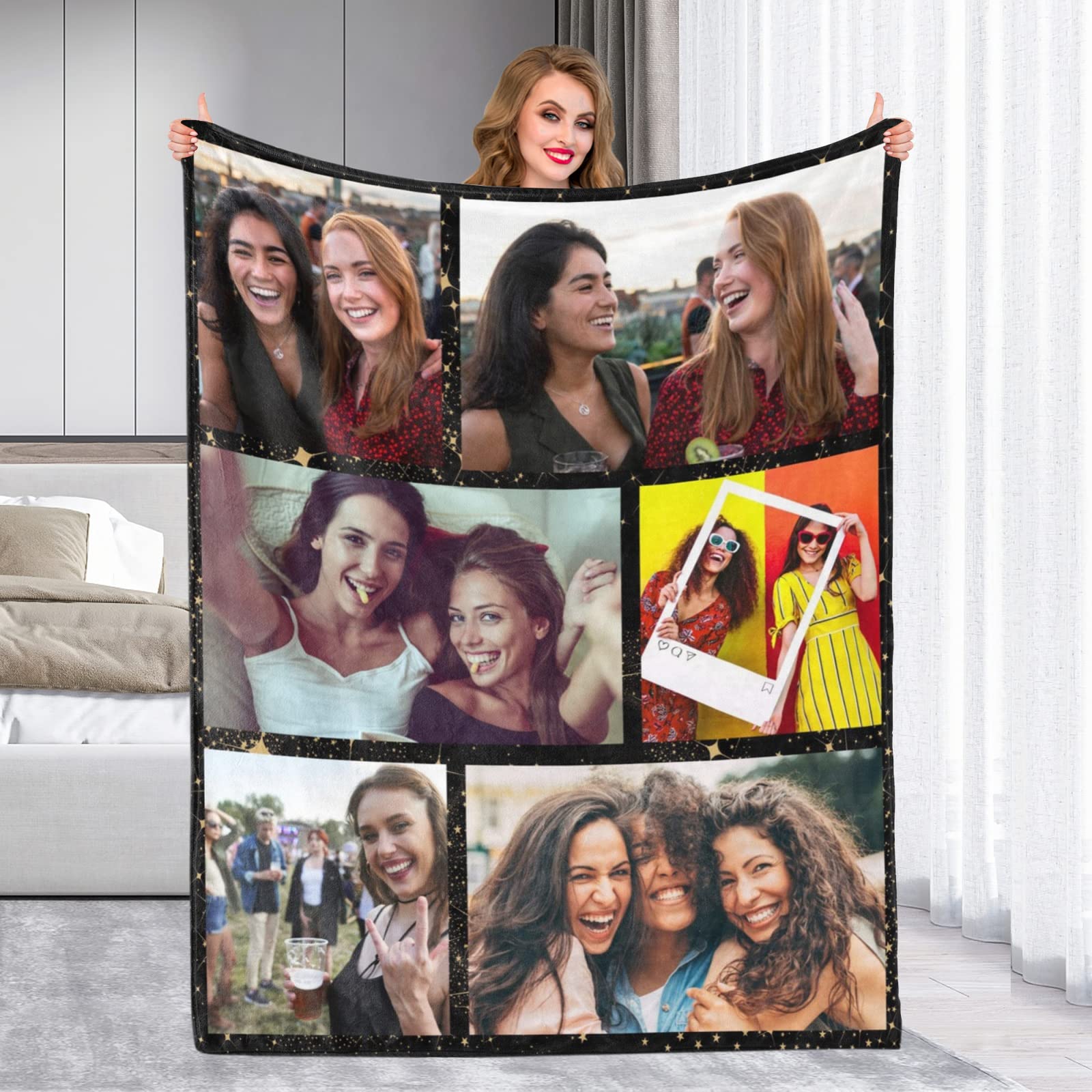 **Personalized Photo Blanket - Custom Text & Collage Fleece Throw Blanket for Best Friends, Sisters & BFF - Soft Flannel Gift for Birthday, Anniversary & Christmas - Perfect for Cuddling, Home Decor & Thoughtful Gifts**