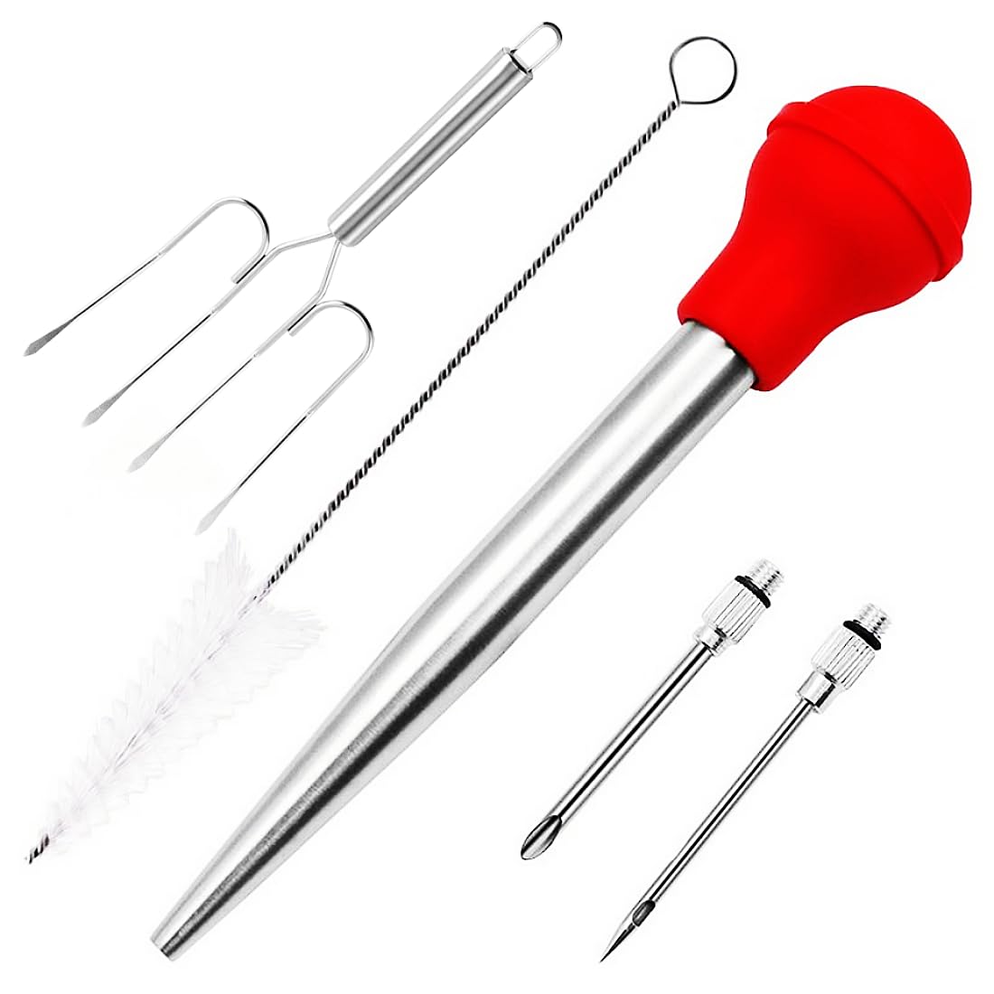 Premium Silicone Turkey Baster with Metal Tube - Kitchen Basting Tool for Cooking, Baking & Marinating Meat (Includes Turkey Fork) | Perfect for Thanksgiving, Roasting, Grilling & BBQ