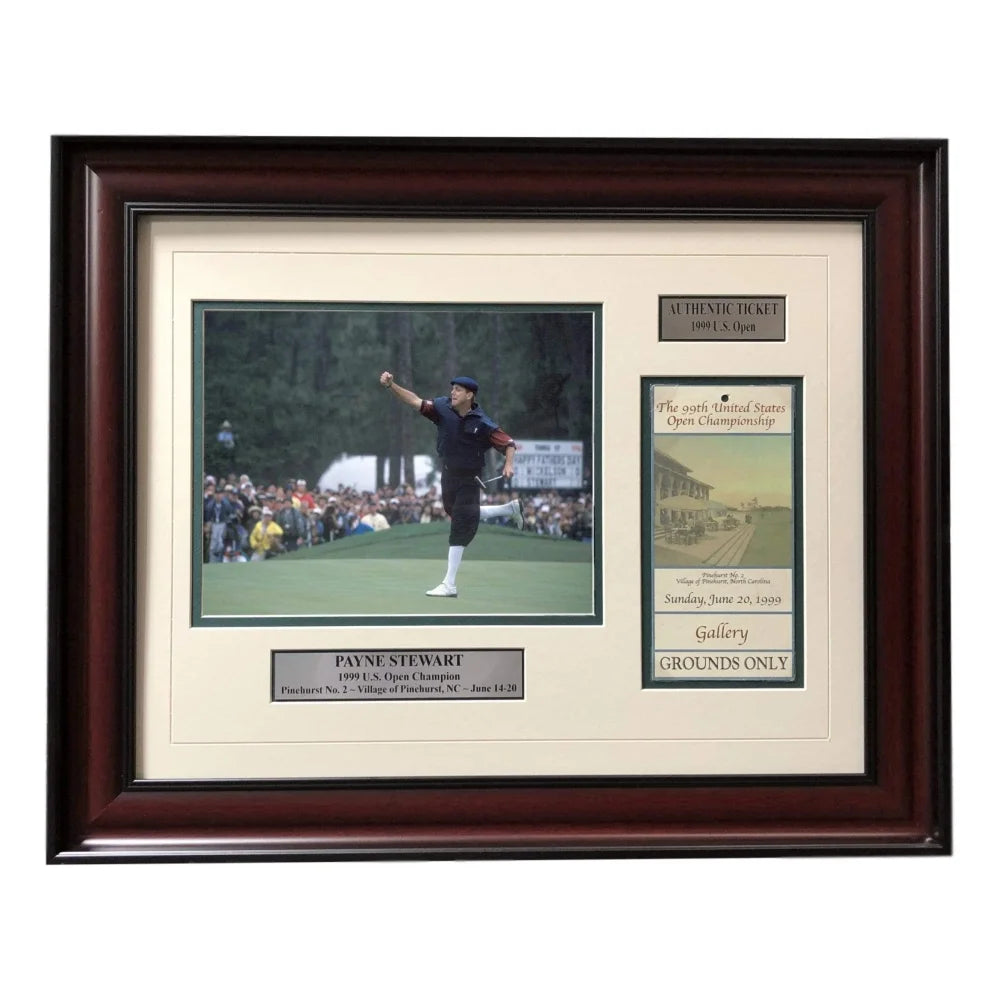 Authentic 1999 U.S. Open Golf Ticket Collage - Payne Stewart Framed Memorabilia with COA | PGA Championship Collectible | Perfect for Golf Fans, Man Cave Decor & Sports Memorabilia Collections