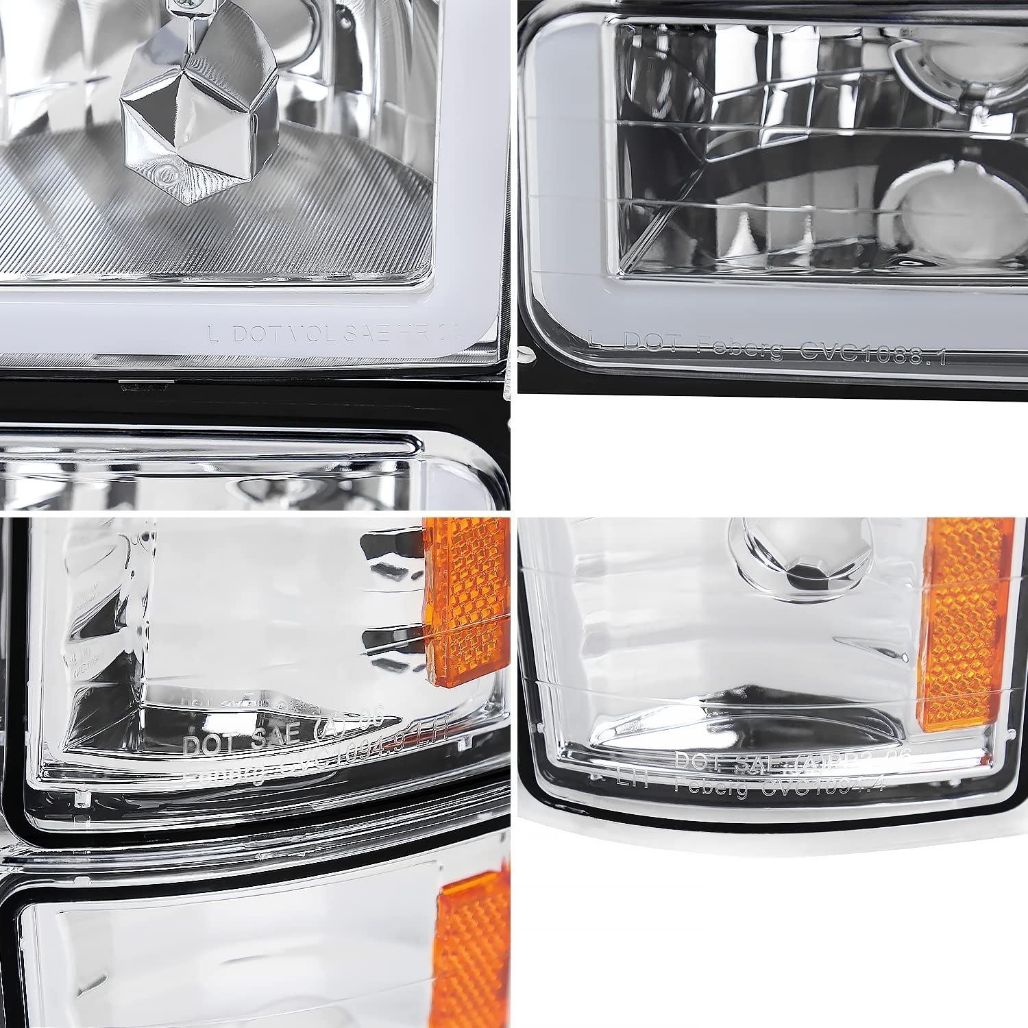 Spec-D Tuning Chrome LED Headlights + Bumper Lights + Corner Lights Kit for 1994-1998 Chevy C10 C/K 1500/2500/3500 Trucks - Left & Right Headlamp Assembly - Upgrade Your Pickup's Style & Visibility for Night Driving