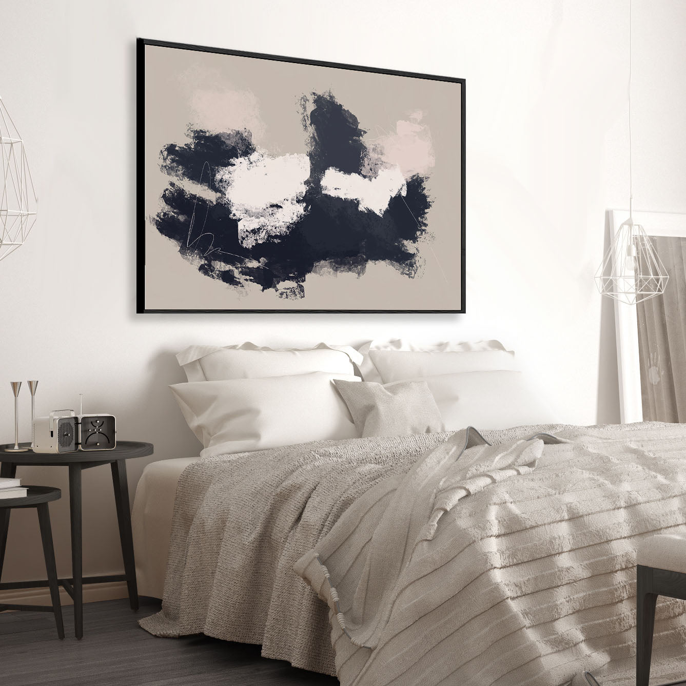 Sandbanks Framed Canvas Wall Art - Coastal Beach Landscape Painting for Living Room & Bedroom Decor