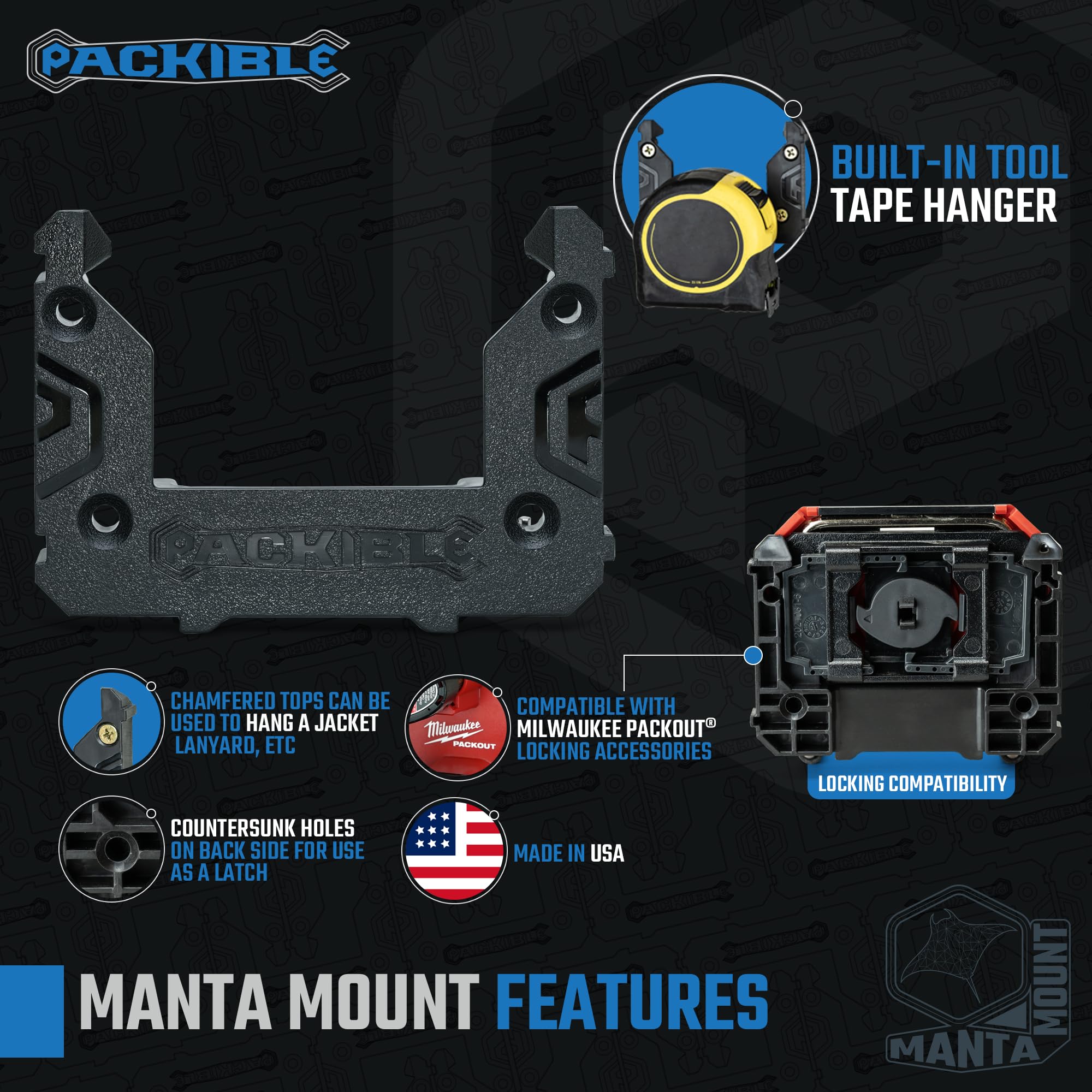 PACKIBLETool Manta Mounts - Milwaukee Packout Compatible Locking Mounting Cleats for Tool Storage & Organization | Secure Power Tool Accessories in Trucks, Workshops & Job Sites