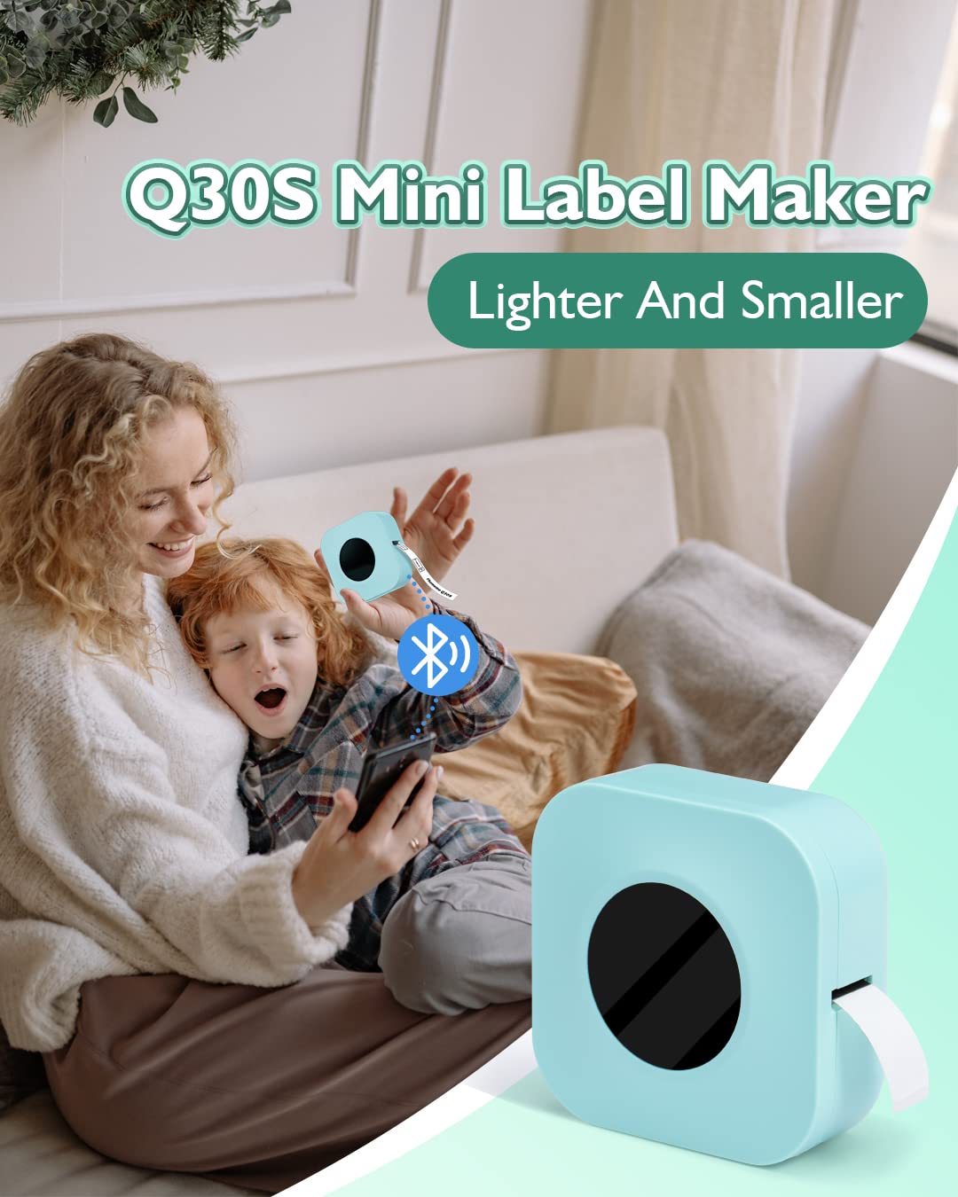 Phomemo Q30S Mini Bluetooth Label Maker - Wireless Handheld Thermal Label Printer for Home, Office, Organization & Storage | Compact Design, Easy to Use for Pantry, Closet, School Supplies & Craft Organization (Green)