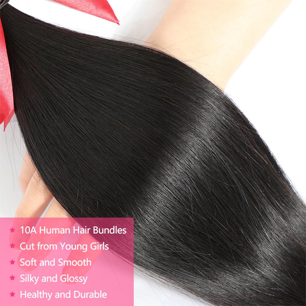 10A Brazilian Straight Human Hair Bundles 100% Unprocessed Virgin Remy Hair - 3 Bundles (22/24/26 Inch) Natural Black for Weaving & Extensions | Perfect for Salon Styling, Daily Wear & Special Occasions