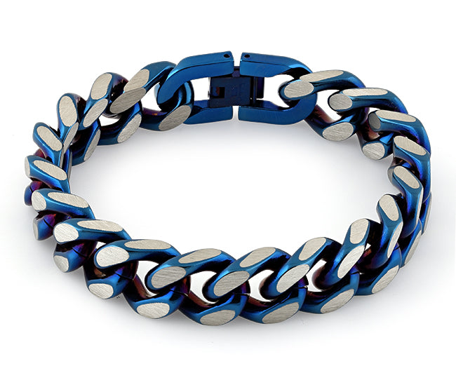 Stainless Steel Curb Chain IP Blue Link Bracelet for Men & Women - Trendy Adjustable Unisex Jewelry for Casual Wear, Parties & Gifts