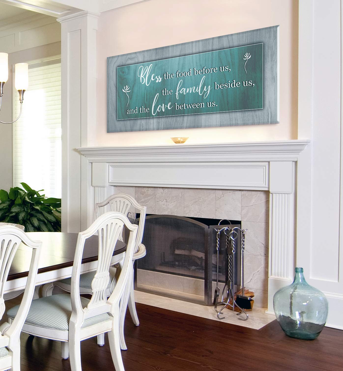 Bless the Food Before Us - Framed Wall Art for Kitchen & Dining Room Decor - Teal 60x27 Inch - Perfect for Farmhouse, Rustic & Modern Home Décor