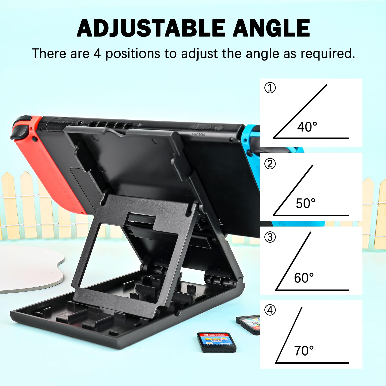 DLseego Adjustable Switch Stand Holder for Nintendo Switch/Switch OLED/Switch Lite - Portable Foldable Non-Slip Bracket with Anime Design (Black Gold) - Perfect for Gaming at Home, Travel & Hands-Free Play