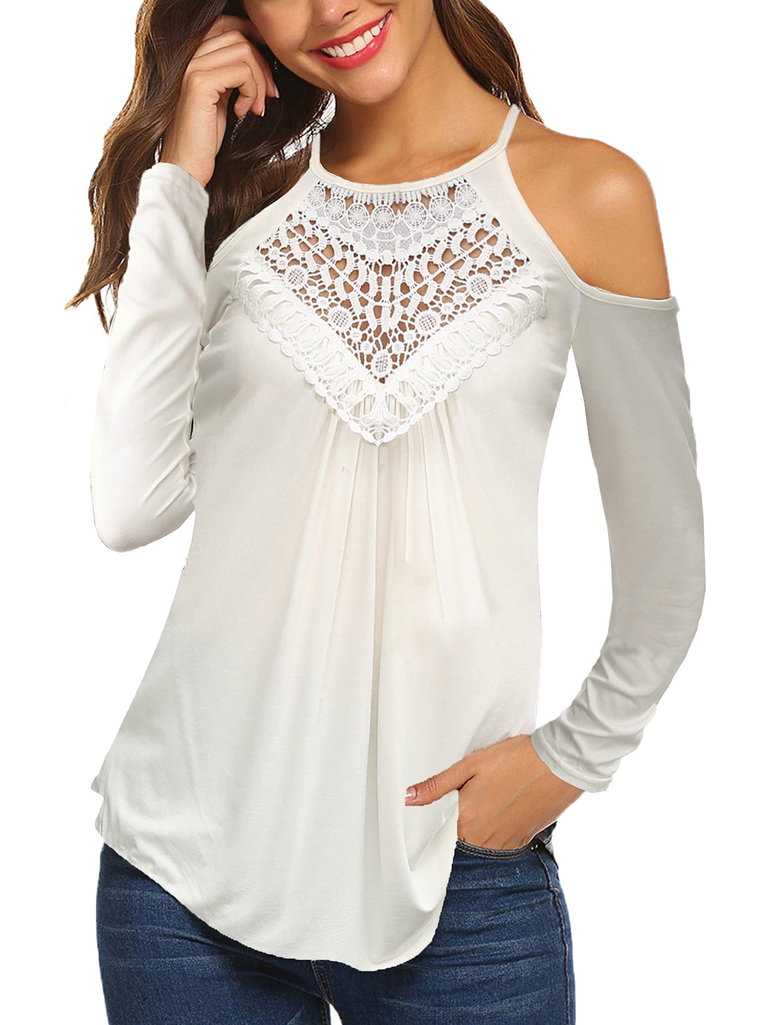 BluTime Women's Long Sleeve Lace T-Shirt - Casual Loose Blouse Top for Fall | Perfect for Work, Date Night & Everyday Wear