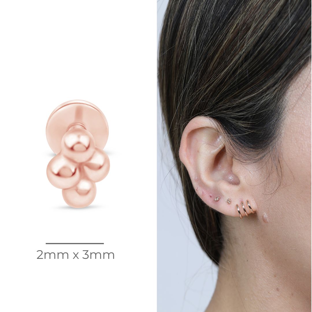14k Rose Gold Bead Cluster Flat Back Stud Earrings - Elegant & Dainty Jewelry for Women, Perfect for Everyday Wear, Parties & Special Occasions