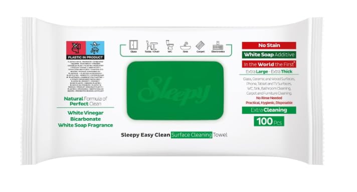 Sleepy Easy Clean Surface Cleaning Cloths - 6 Pack (600 Sheets) | White Soap Additive | Multi-Purpose Disposable Wipes for Kitchen, Bathroom & Office Cleaning