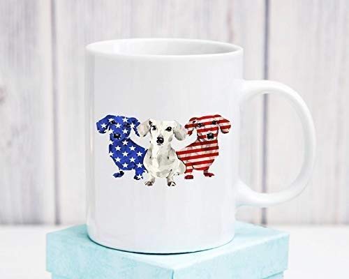 Stars and Stripes 4th of July Dachshund Coffee Mug - 11oz Patriotic Dog Lover's Cup for Hot & Cold Drinks - Perfect for Independence Day Celebrations, BBQ Parties, and Gift Giving