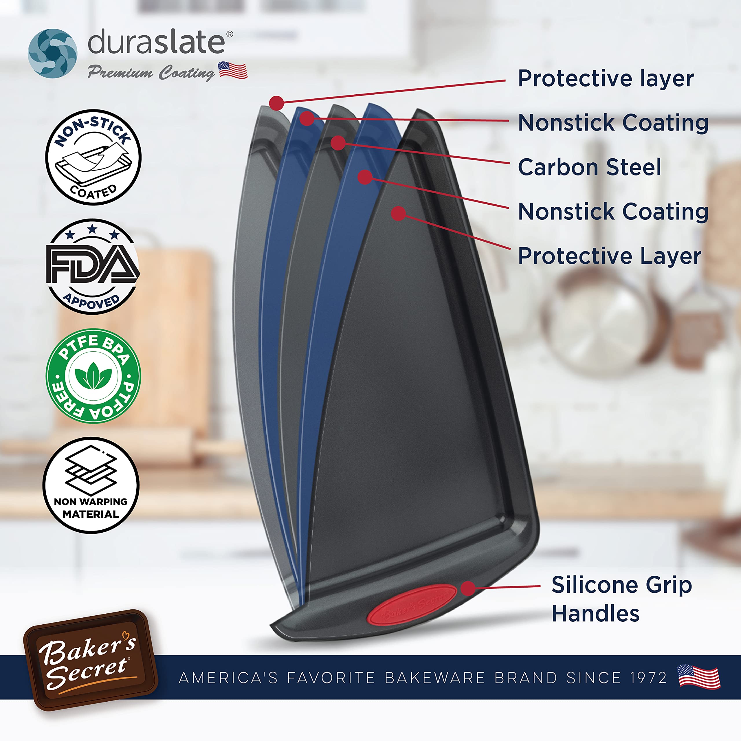 8-Piece Nonstick Bakeware Set with Grip - Oven Safe Baking Pans & Sheets for Cakes, Cookies, Bread - Perfect for Wedding Registry, Home Baking & Kitchen Supplies | Baker's Secret