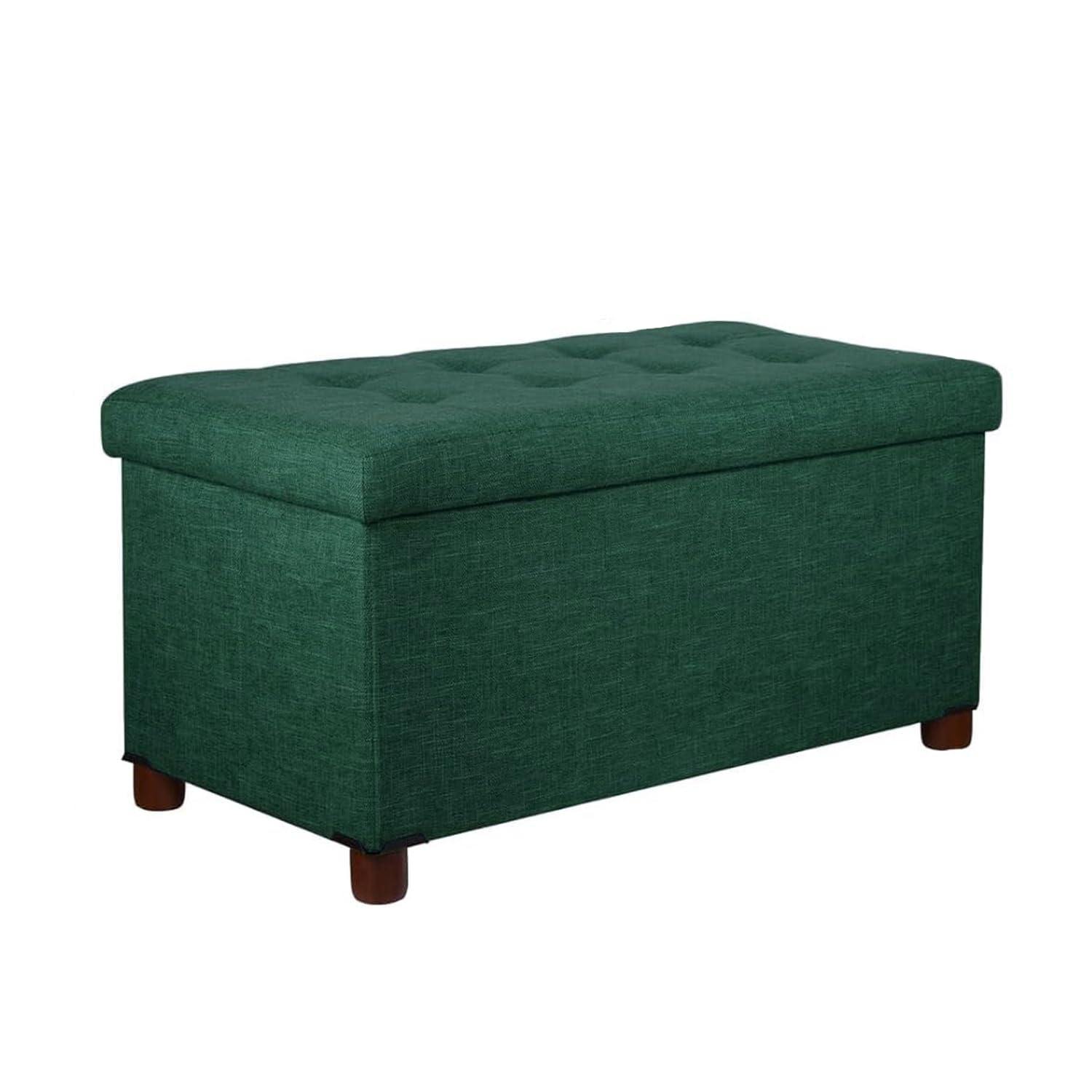 30 Inch Storage Ottoman Bench with Wooden Legs - Linen Fabric Green - Multi-Functional Foot Rest & Seat with Removable Lid - Perfect for Living Room, Bedroom End of Bed & Entryway Storage Solution
