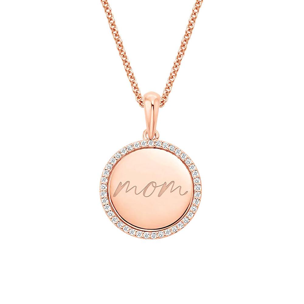 Custom Engraved Mom Disc Moissanite Pendant Necklace - Personalized Jewelry Gift for Mother's Day, Birthday & Anniversary - Perfect for Everyday Wear & Special Occasions
