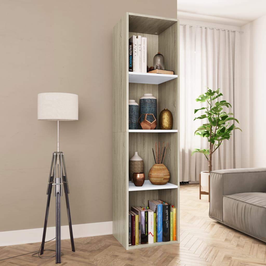 Aisifx White & Sonoma Oak Bookcase TV Stand 14.2