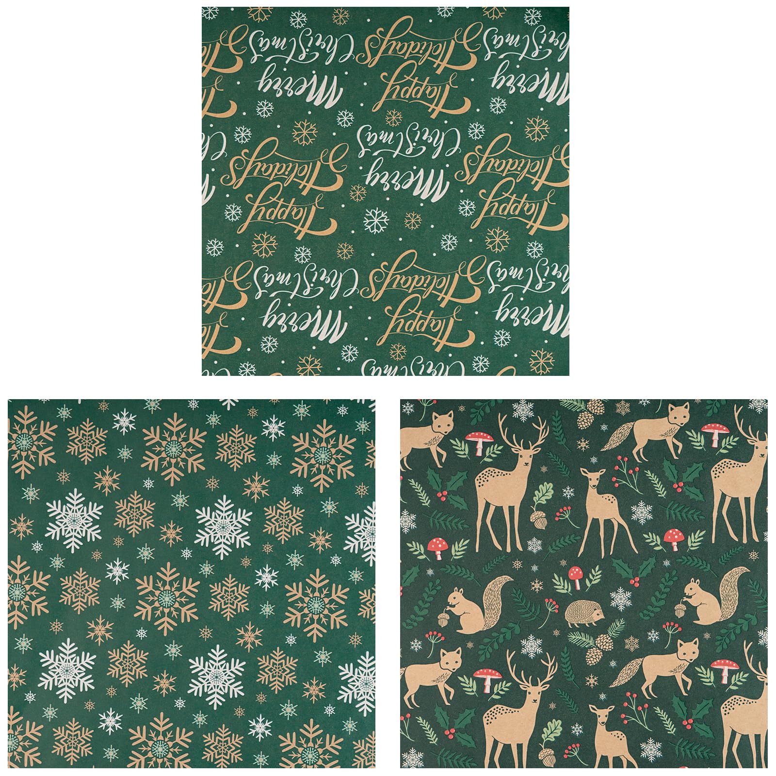 RUSPEPA Christmas Animals Wrapping Paper - 3 Rolls (17