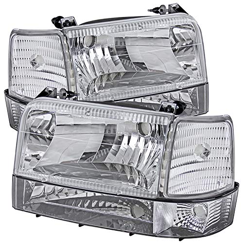 92-96 Ford F150 F250 F350 Bronco Chrome Clear Lens Headlights + Bumper + Corner Lamps - Upgrade Your Truck's Lighting for Night Driving & Off-Road Adventures