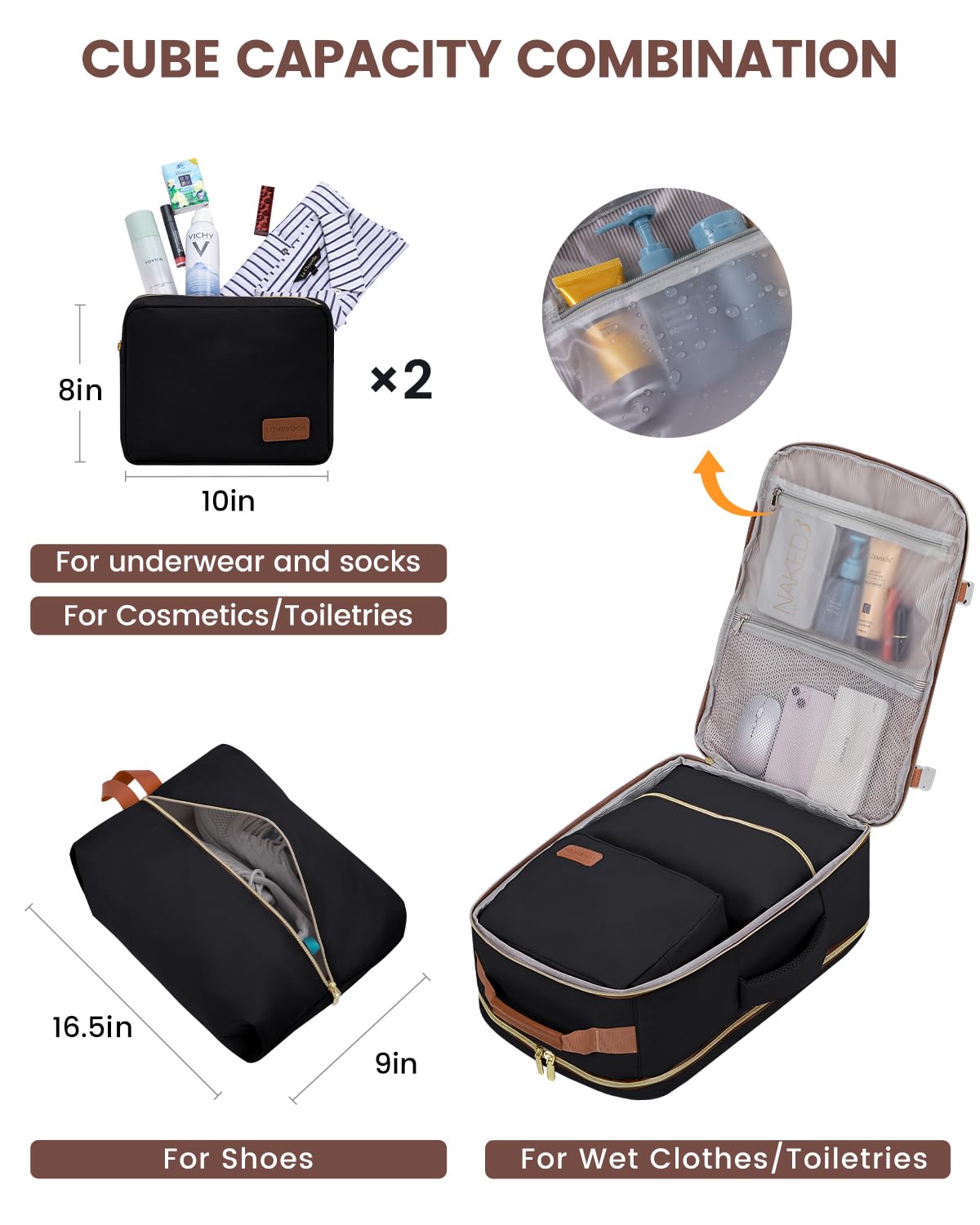 LOVEVOOK 40L Travel Backpack for Women & Men - Large Airplane Carry On Backpack with 3 Packing Cubes, TSA Approved Personal Item Bag Fits 17 Inch Laptop - Waterproof & Airline Compliant for Business Trips, Weekend Getaways & International Travel