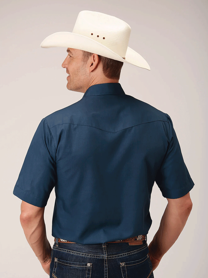Roper Men's Short Sleeve Solid Broadcloth Western Shirt - Navy Blue | Comfortable Casual & Work Shirt for Cowboy Style, Outdoor Activities, and Western Fashion