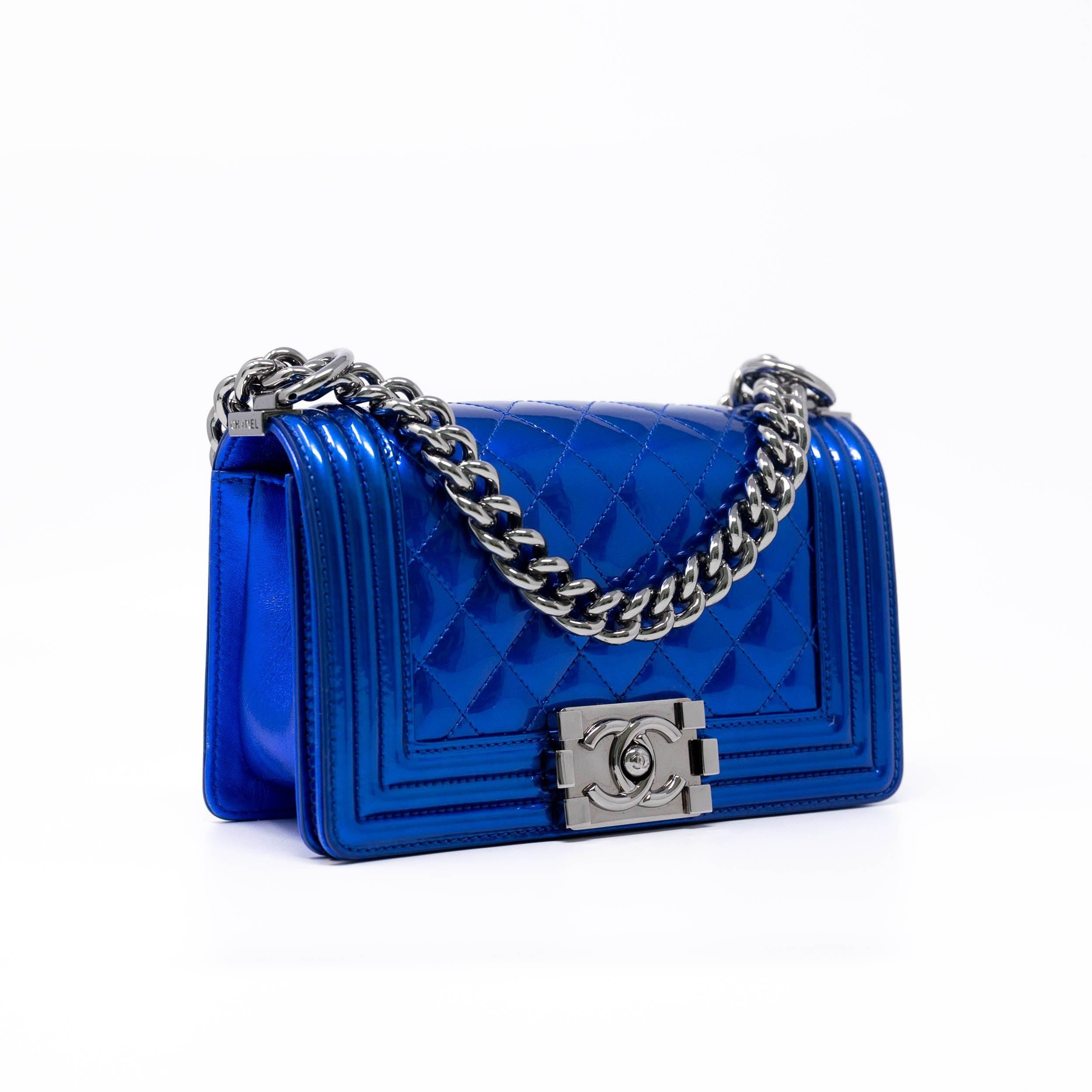 Chanel Blue Patent Leather Small Boy Bag - Luxury Crossbody Handbag for Women, Perfect for Parties, Dates & Special Occasions