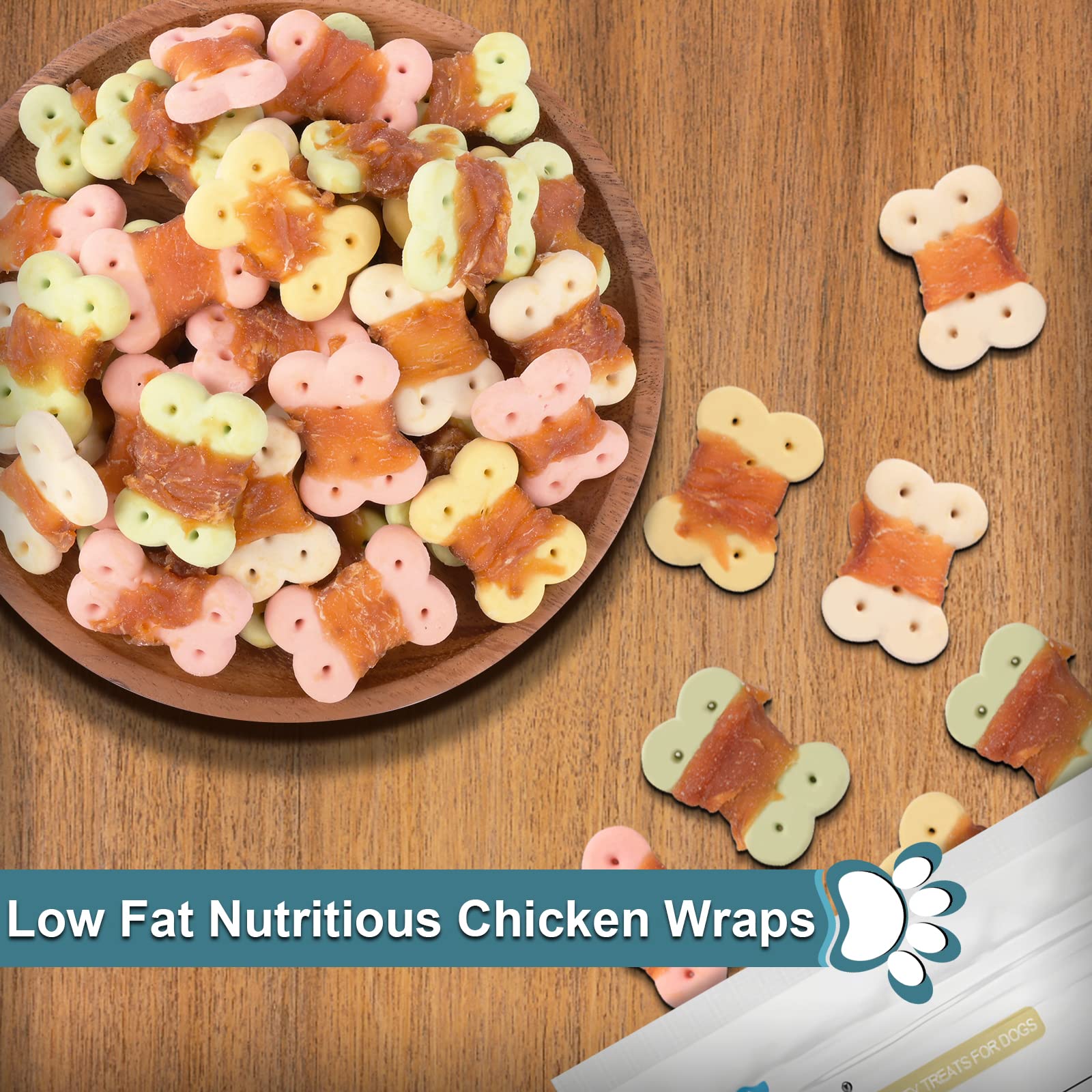 Healthy Chicken Wrapped Dog Treats Biscuits for Small Dogs - No Rawhide, Grain Free, 1 lb (454g) - Perfect for Training, Rewards & Dental Care