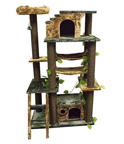 Premium Extra Large Cat Tree with 2 Hammocks - Green & Brown Modern Cat Condo for Indoor Cats - Perfect for Play, Sleep & Climbing in Living Room or Bedroom