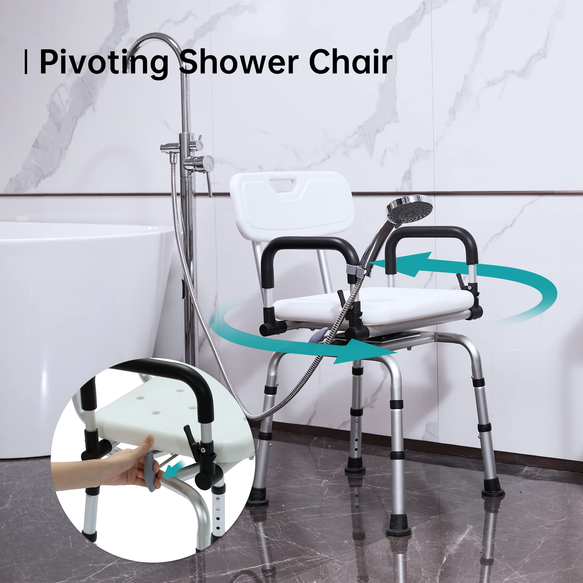 ELENKER Adjustable Swivel Shower Chair with Liftable Armrests & Backrest - Medical Grade Rotating Bath Seat for Elderly & Disabled - Perfect for Bathroom Safety & Mobility Assistance
