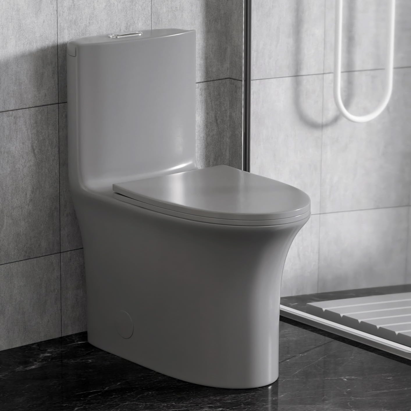 WinZo Modern One Piece Toilet with Sleek Design - Dual Flush Water Saving WZ5020 (Matte Grey) - Perfect for Small Bathrooms, Apartments & Contemporary Homes