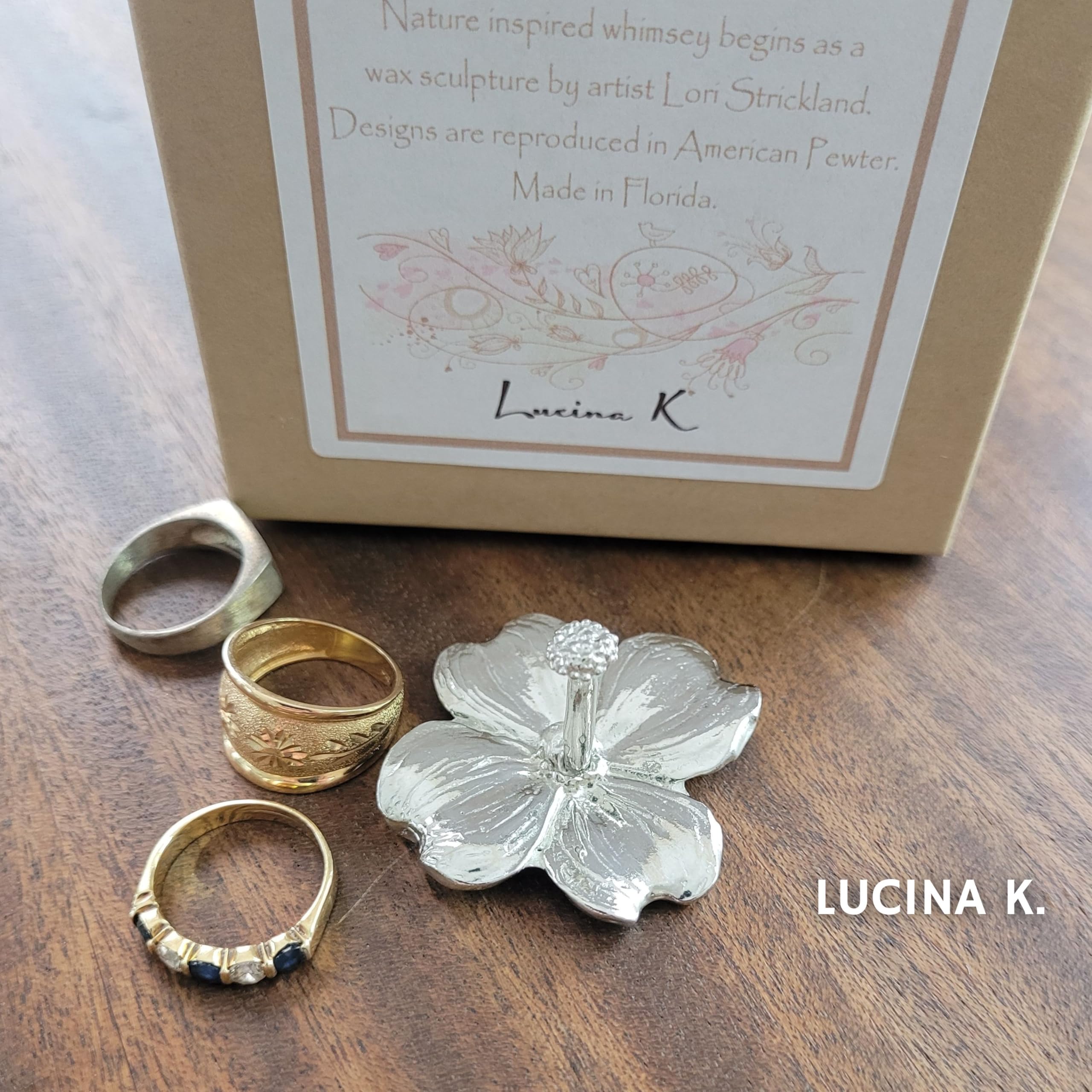 Handmade Pewter Dogwood Flower Ring Holder - Elegant Ring Stand Gift Set with Inspirational Story Card - Made in USA (Prime Shipping) - Perfect for Wedding, Anniversary, and Home Decor