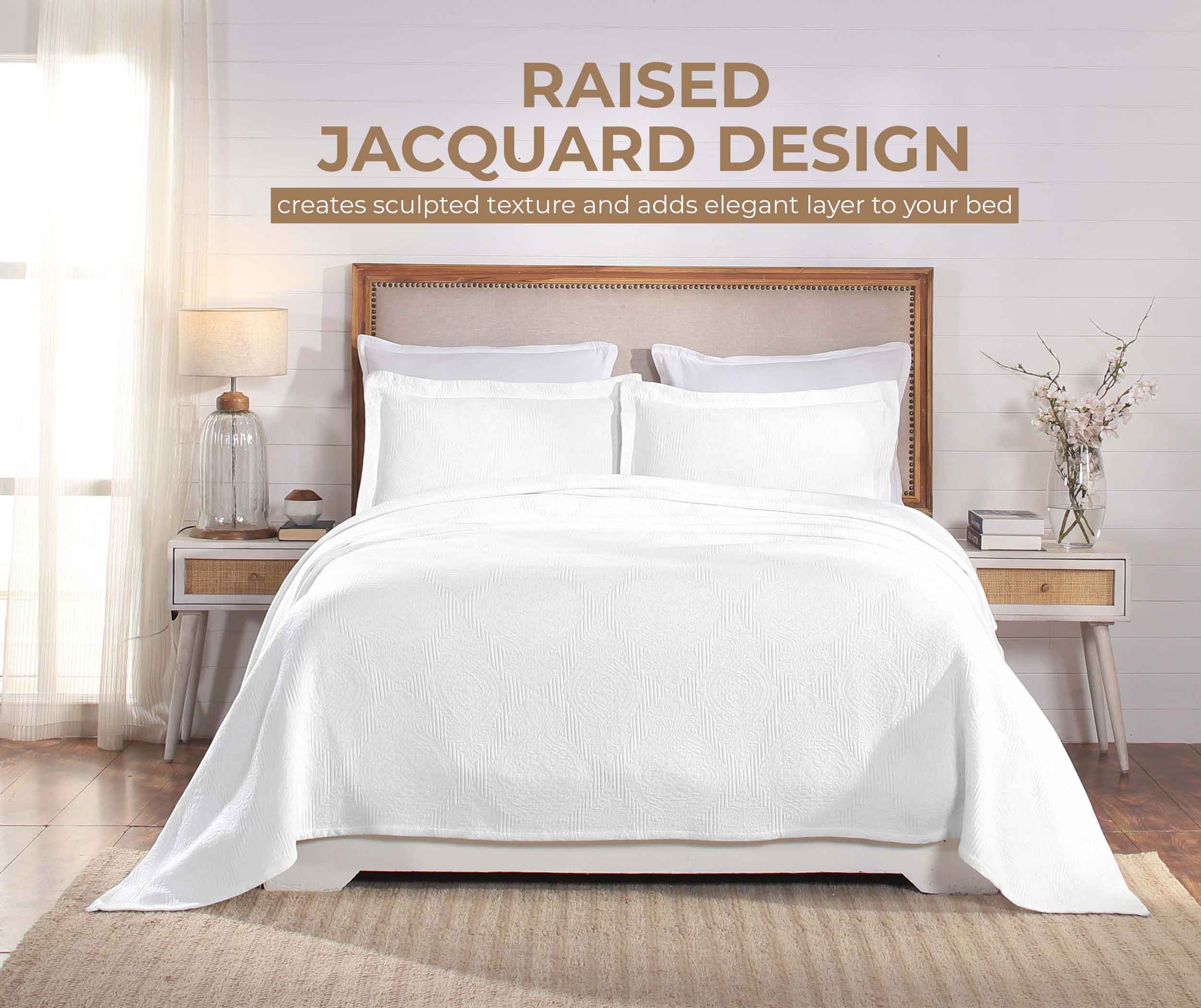 Victory Cotton Matelasse Scrolling Medallion Airy Bedspread Set - Queen Size Lightweight Quilted Coverlet for Bedroom Decor, Guest Room & Cozy Home Styling