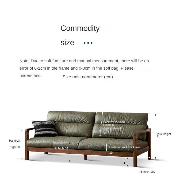 Premium Black Walnut Solid Wood Leather Sofa - Modern Luxury Living Room Furniture for Home & Office (Perfect for Lounging, Entertaining & Relaxing)