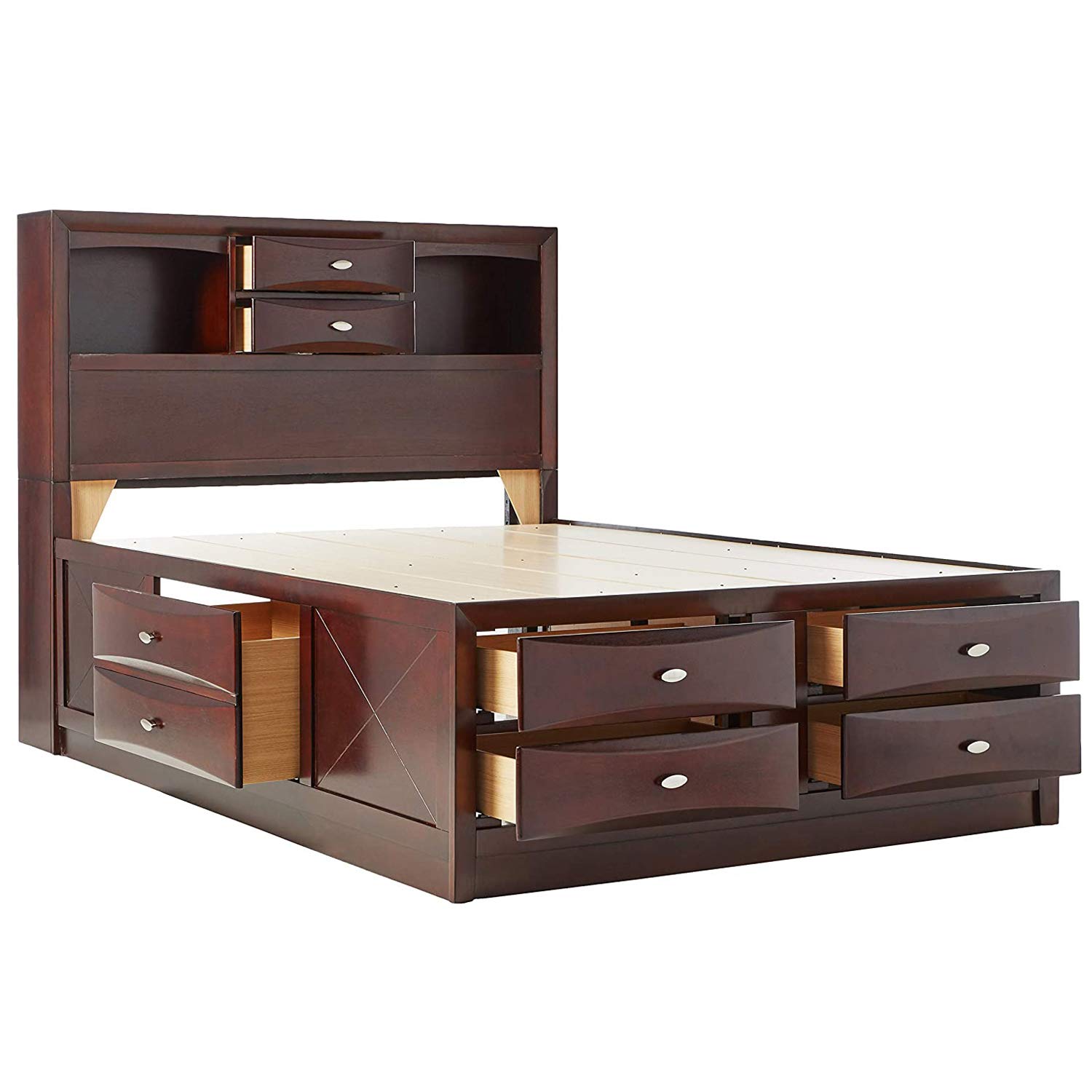 HABITRIO King Size Storage Bed Frame - Solid Wood Platform Bed with Bookcase Headboard, 6 Drawers & Wooden Slats | No Box Spring Needed | Espresso Finish | Perfect for Master Bedroom & Guest Room Organization