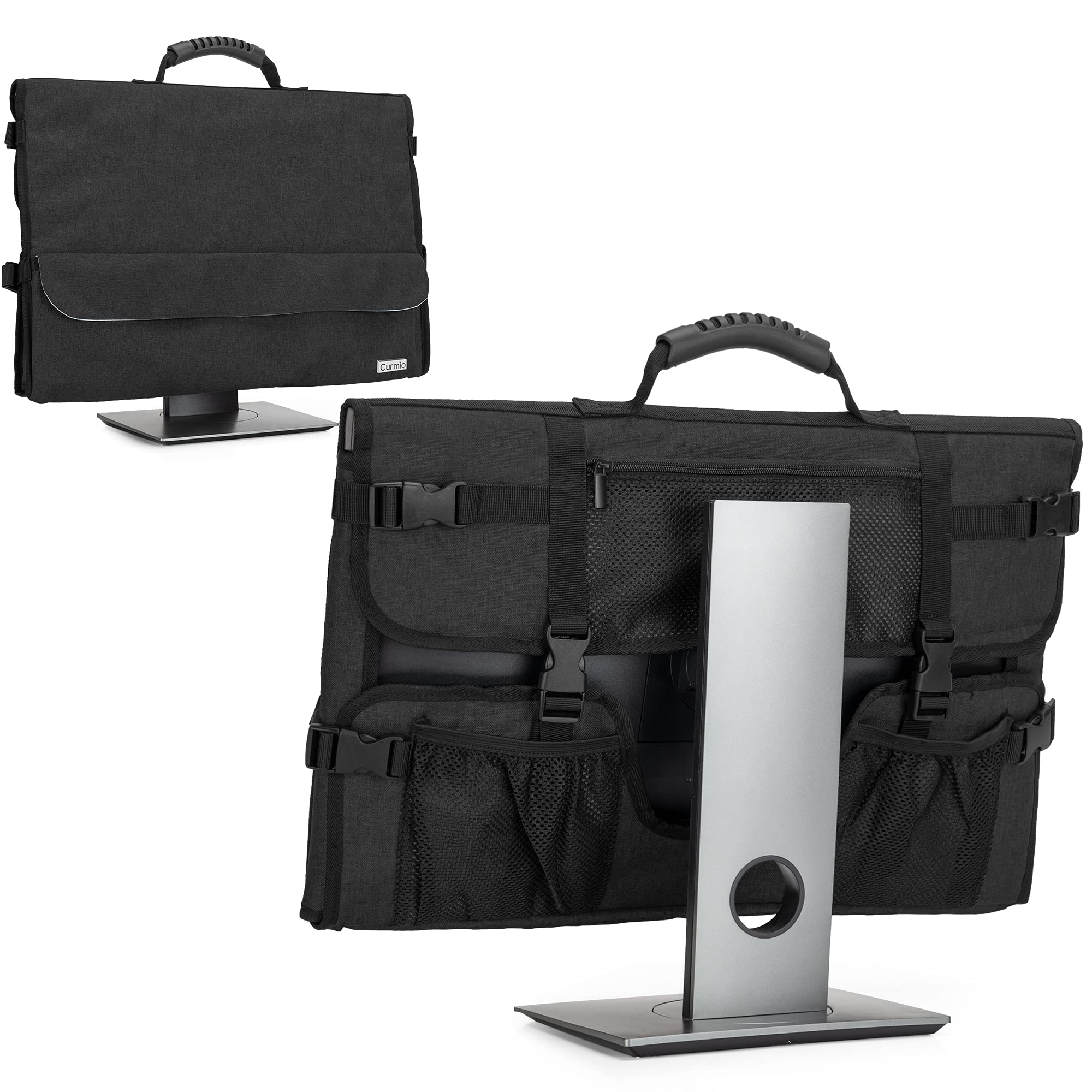 CURMIO 24 Inch Universal Monitor Carrying Case with Rubber Handle & Storage Pockets - Protective Travel Bag for 24