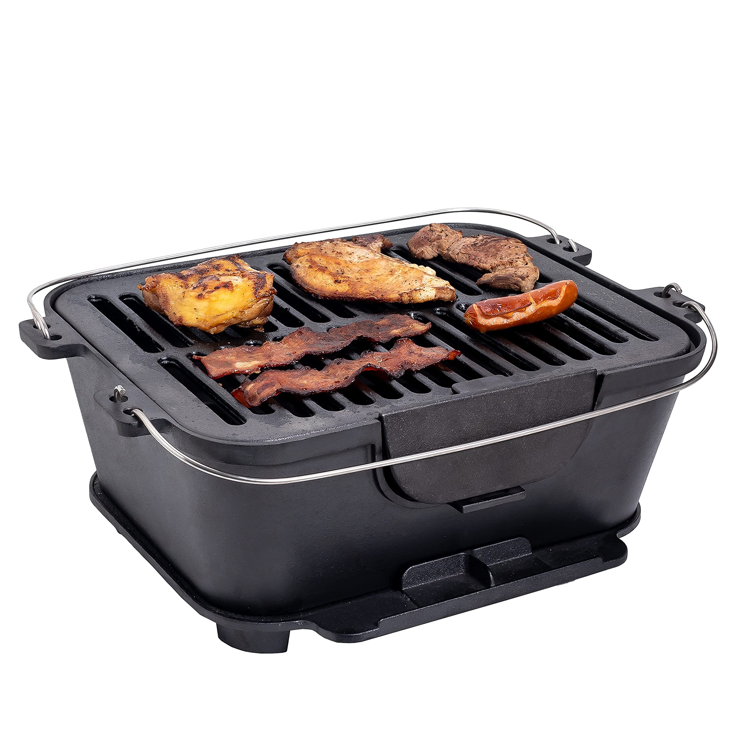 Bruntmor 2-in-1 Pre-Seasoned Square Cast Iron Reversible Grill & Griddle - Heavy Duty Cookware for Single Burner Stoves, Camping & Outdoor Cooking - Perfect for Pancakes, Steaks & BBQ at Home or Picnics