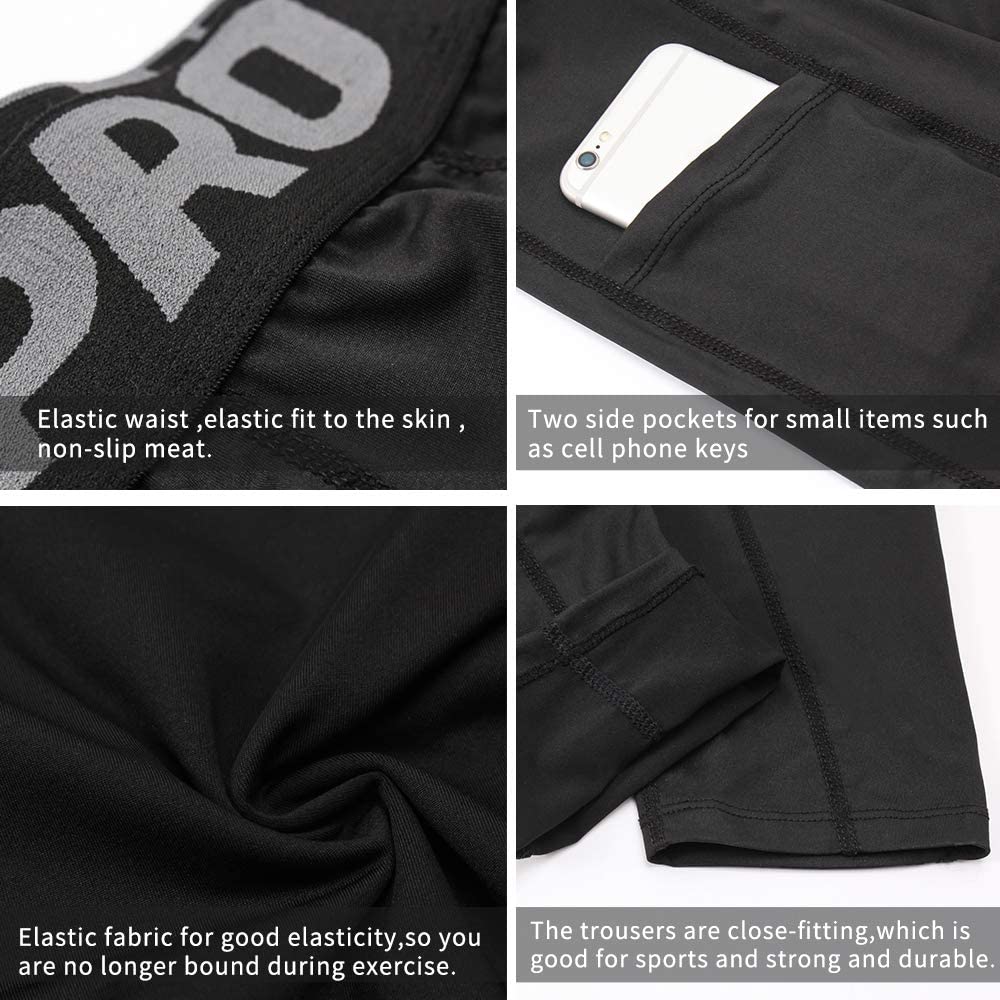 **Yuerlian Men's Compression Pants - Athletic Leggings with Pockets for Running, Cycling & Workout - Moisture-Wicking Baselayer Tights (1-3 Pack) - Ideal for Gym, Jogging & Outdoor Sports**