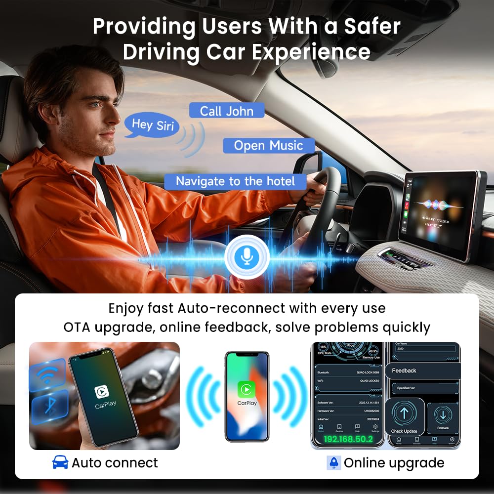 Wireless CarPlay Adapter CarlinKit 5.0 - Convert Wired CarPlay to Wireless, Android Auto Wireless Adapter for Cars - Black 2air | Seamless Music Streaming & Hands-Free Calling for Safer Driving