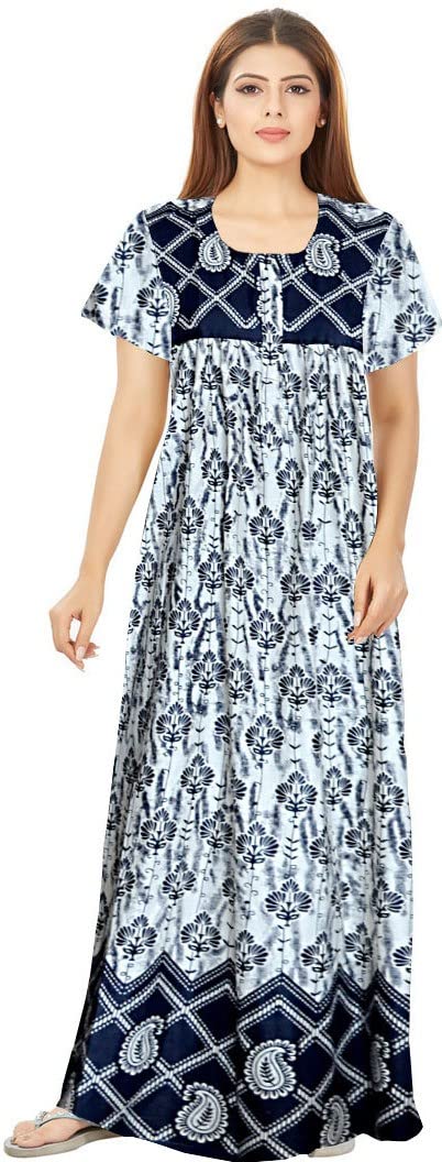 Women's 100% Soft Cotton Jaipuri Printed Indian Full-Length Nightgown Sleepwear - Pack of 2 (Free Size) | Comfortable Night Dress for Sleeping, Lounging & Travel