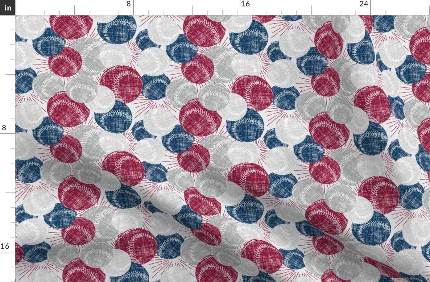 Baseball Sports Print Fleece Fabric - Deep Red Navy Gray White Fat Quarter for Sewing Blankets, Loungewear & No-Sew Projects | Perfect for DIY Home Decor, Summer Sports Apparel & Cozy Crafts
