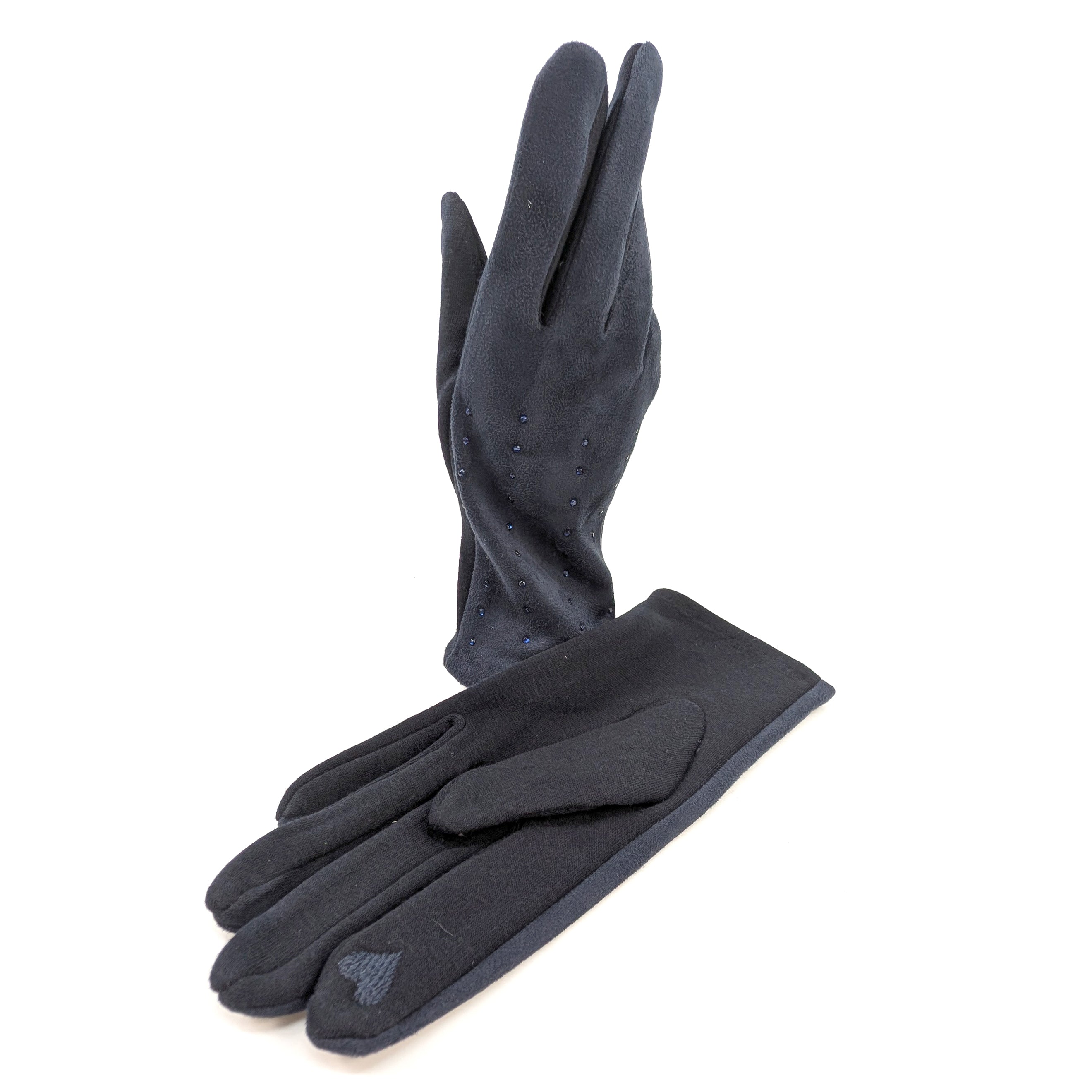 Diamante Suede Style Gloves for Women - Navy Blue Winter Fashion Gloves | Elegant Evening Wear & Cold Weather Accessory