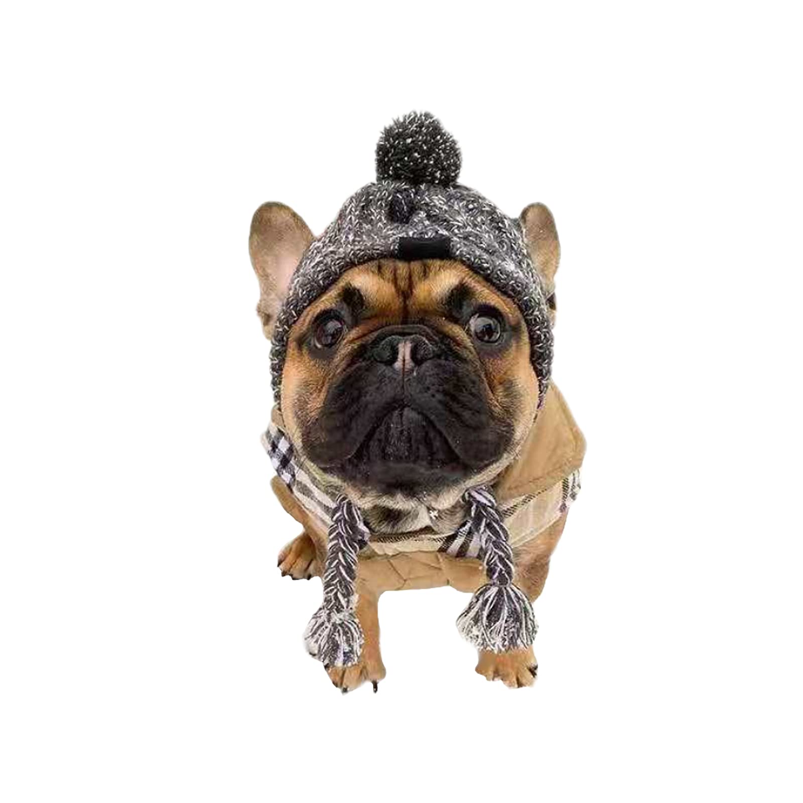 GREENSTORE Warm Knitted Dog Hat with Ear Holes & Tassel - Winter Pom Pom Beanie for Small & Medium Dogs - Cozy Pet Accessory for Cold Weather Walks & Outdoor Adventures