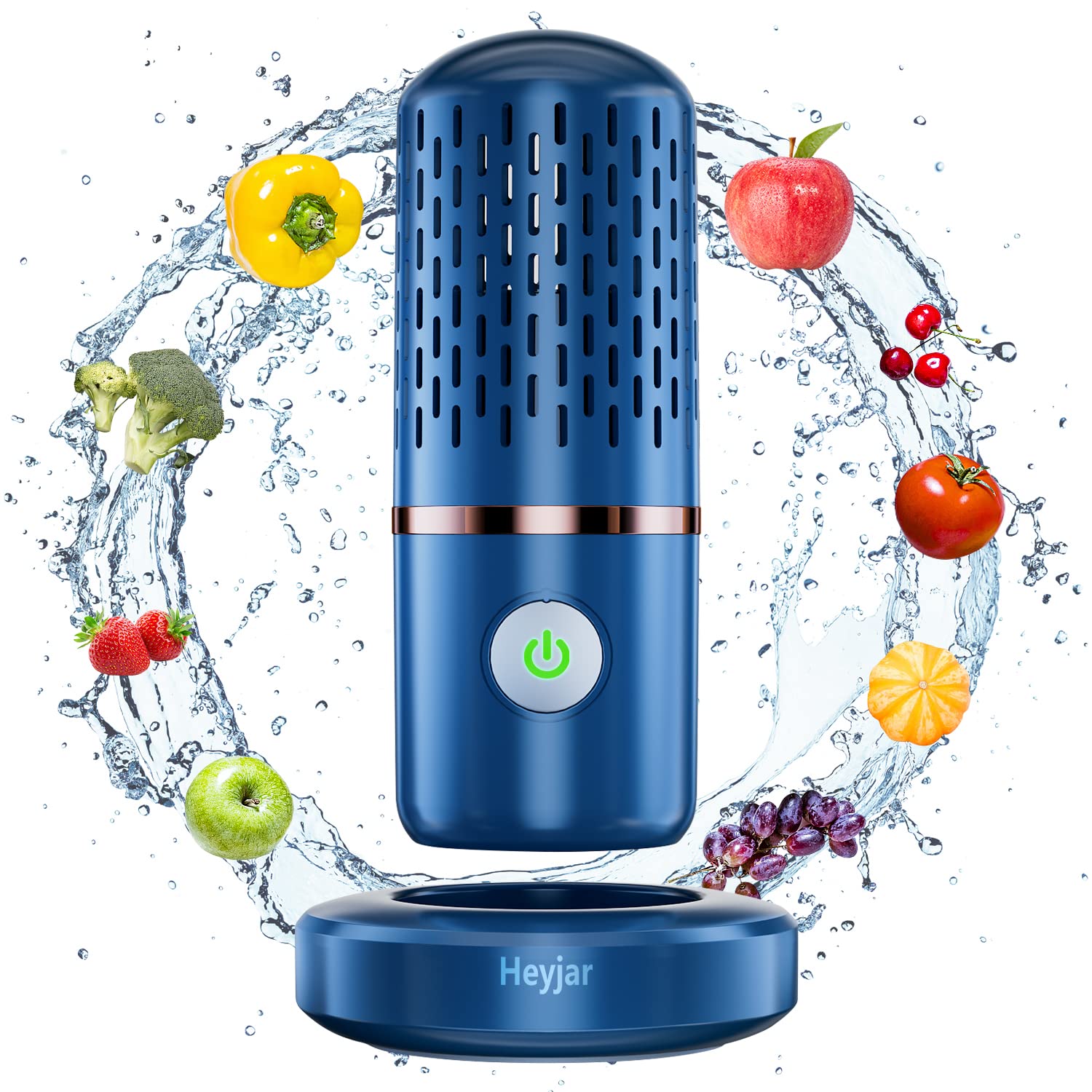 Heyjar Fruit and Vegetable Washing Machine with OH-ion Purification Technology - Blue | Portable Fruit Cleaner & Vegetable Purifier for Home Kitchen Use | Safe for Apples, Grapes, Berries & Leafy Greens