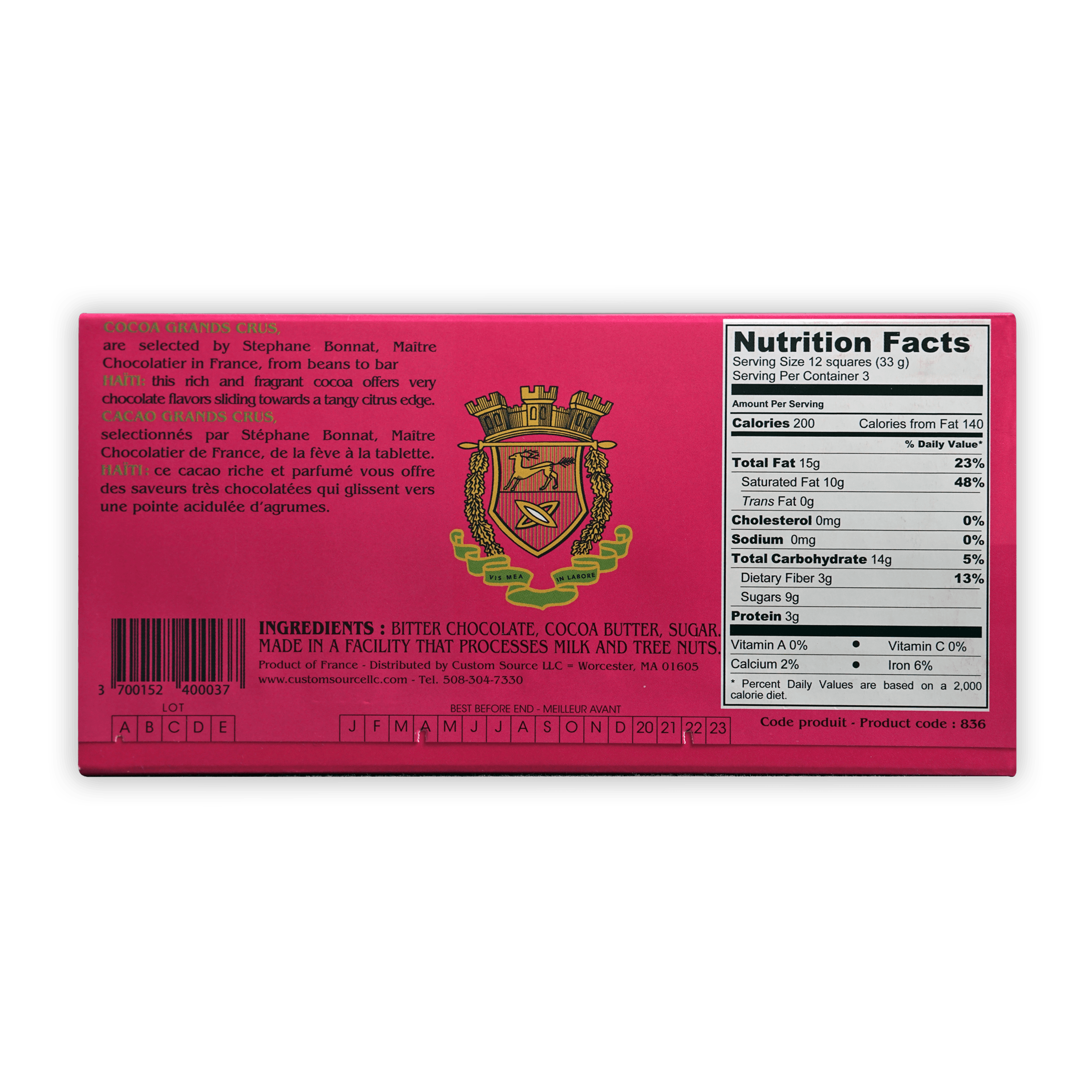 Premium Bonnat Haiti 75% Dark Chocolate Bar - Rich & Smooth Single-Origin Cocoa for Gourmet Desserts & Gifting