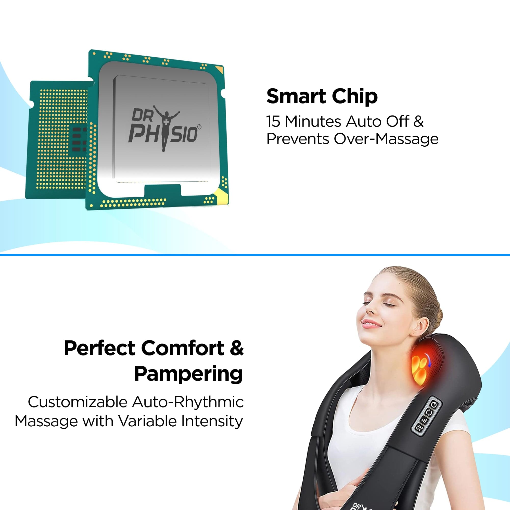 Dr Physio USA Shiatsu Neck and Shoulder Massager with Heat - Deep Tissue Kneading Massage Machine for Pain Relief - Perfect for Home, Office, and Travel Use
