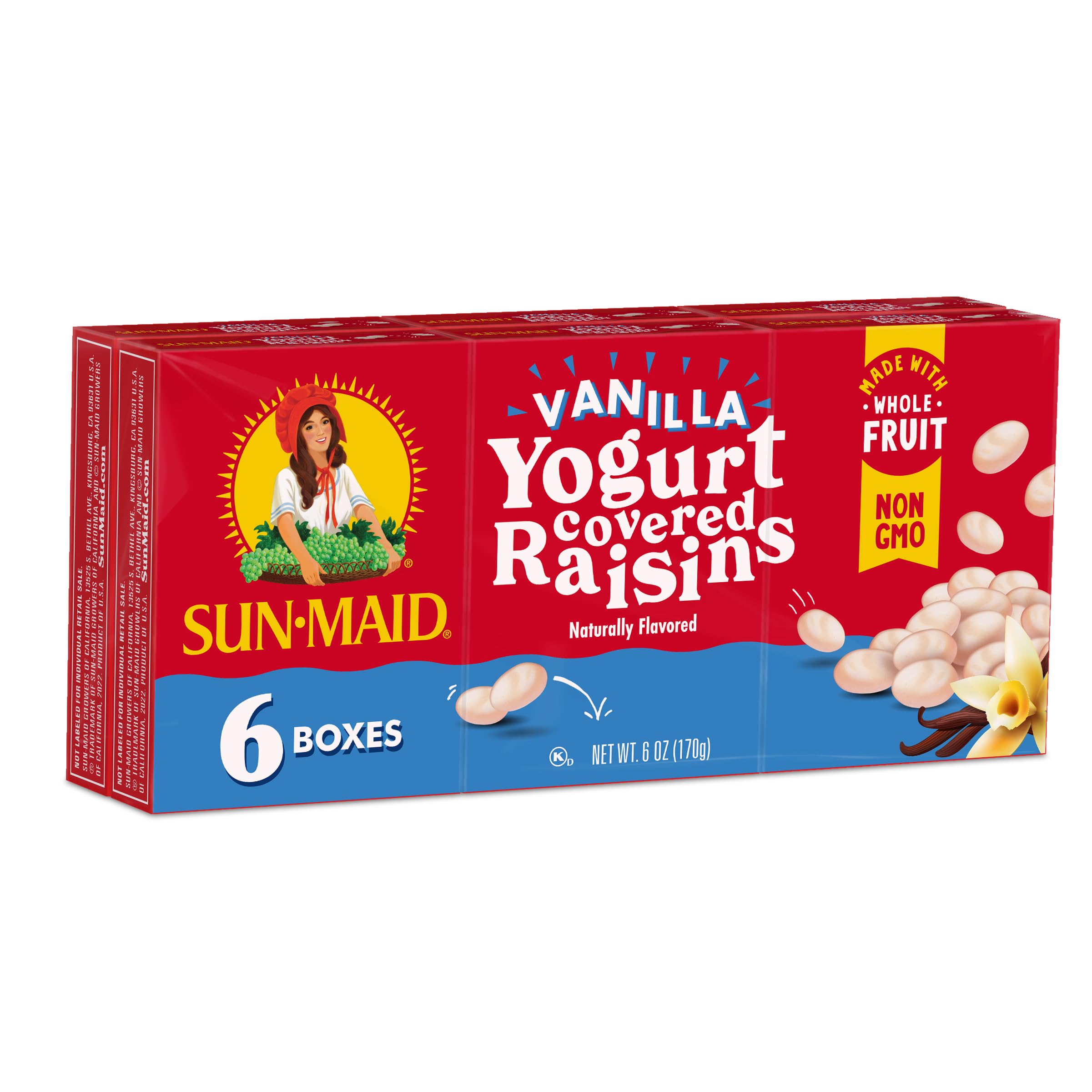 Sun-Maid Vanilla Yogurt Coated Raisins (6 Pack) - 1 oz Snack-Size Boxes - Healthy Yogurt Covered Dried Fruit Snacks for Kids Lunch, Office, Travel & On-The-Go Snacking