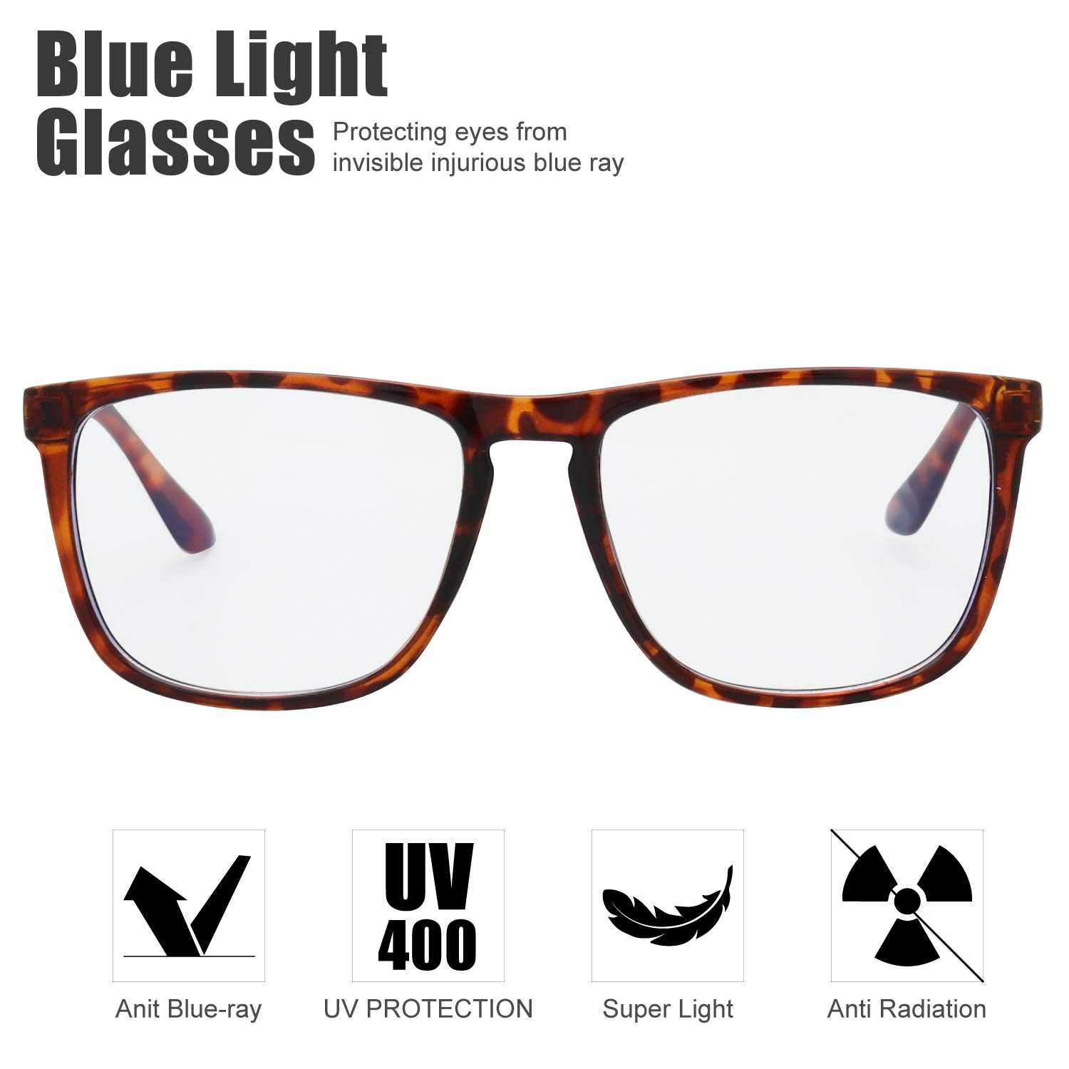 Blue Light Blocking Glasses for Men & Women - Rectangle Frame Computer Gaming Glasses with Anti Blue Ray Technology (B2302 Demi) - Reduce Eye Strain for Work, Gaming & Screen Time