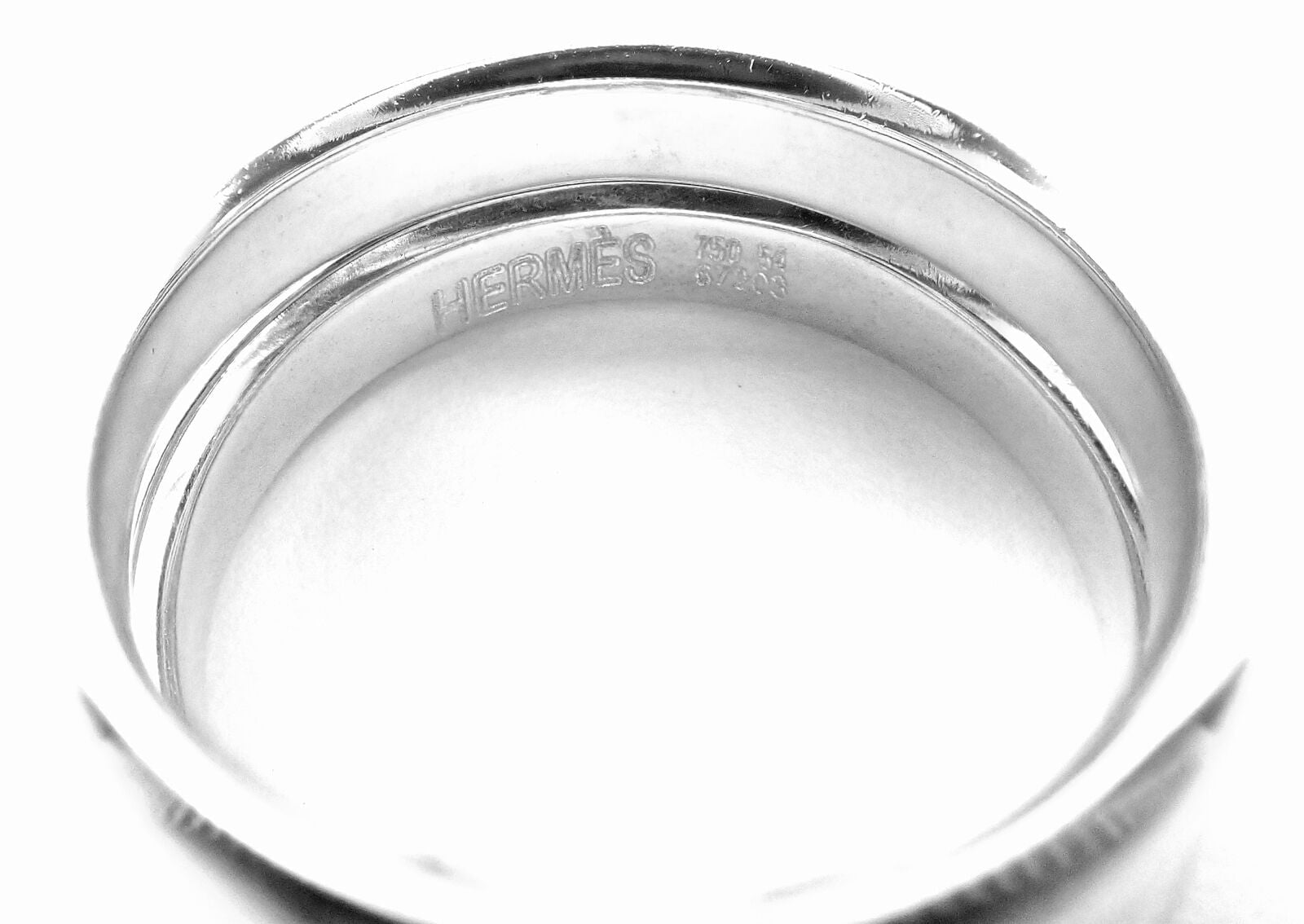 Authentic Hermes 18k White Gold Diamond H Double Band Flex Ring - Luxury Jewelry for Women, Perfect for Weddings, Anniversaries & Special Occasions