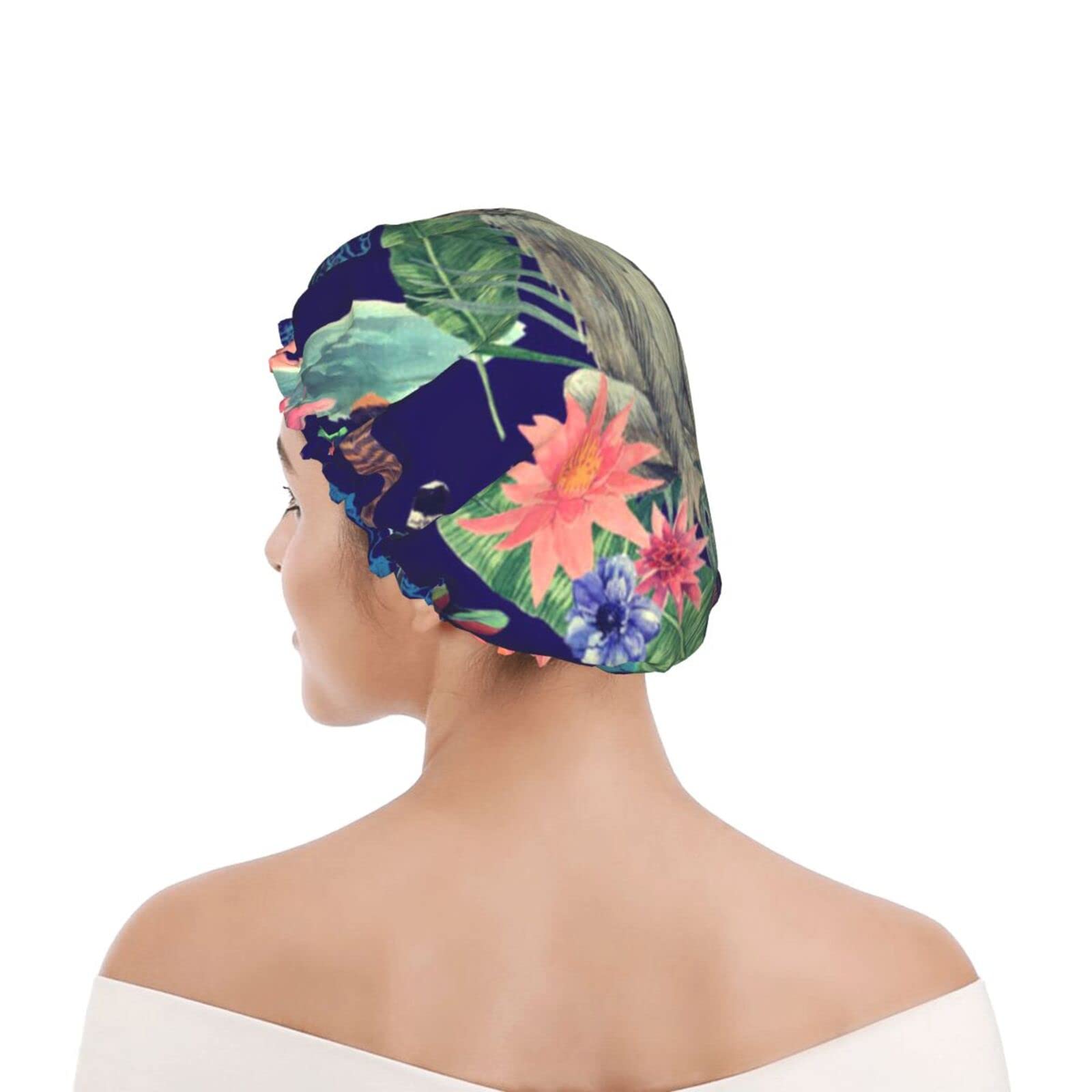 Waterproof Reusable Shower Cap for Women - Cute Monkey Peacock Design Bath Hair Cap for Shower & Bathing | Perfect for Spa, Swimming & Hair Care Routines