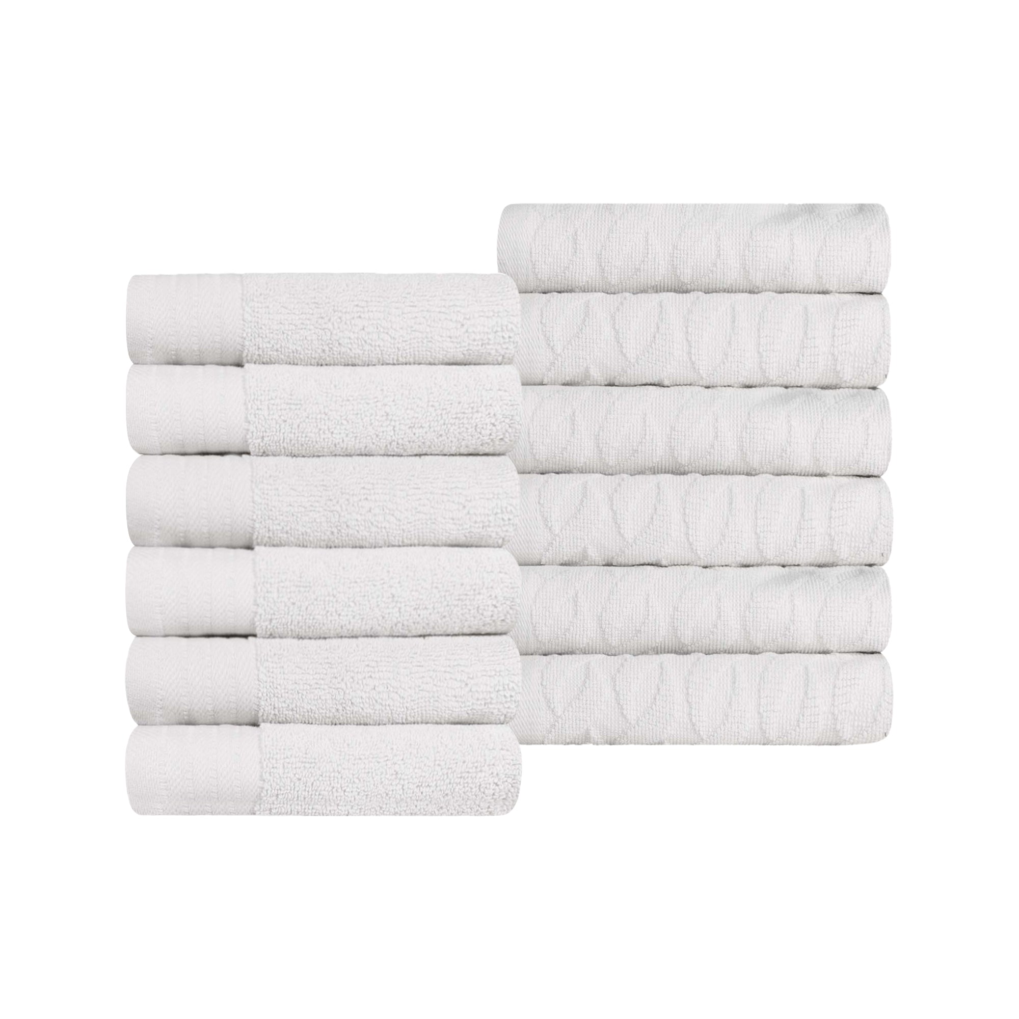 Premium 12-Piece Turkish Cotton Face Towel Set - Jacquard Herringbone & Solid Design | Soft Bath Towels for Spa, Gym, Travel & Luxury Home Use