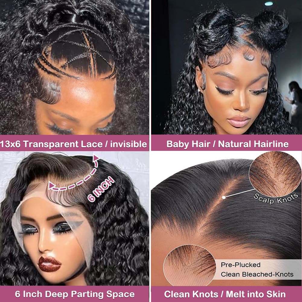 250% Density HD Lace Front Wigs Human Hair 13x6 Deep Wave 28inch - Bleached Knots & Pre Plucked Curly Human Hair Wig for Women - 100% Natural Color - Perfect for Daily Wear, Cosplay & Special Occasions
